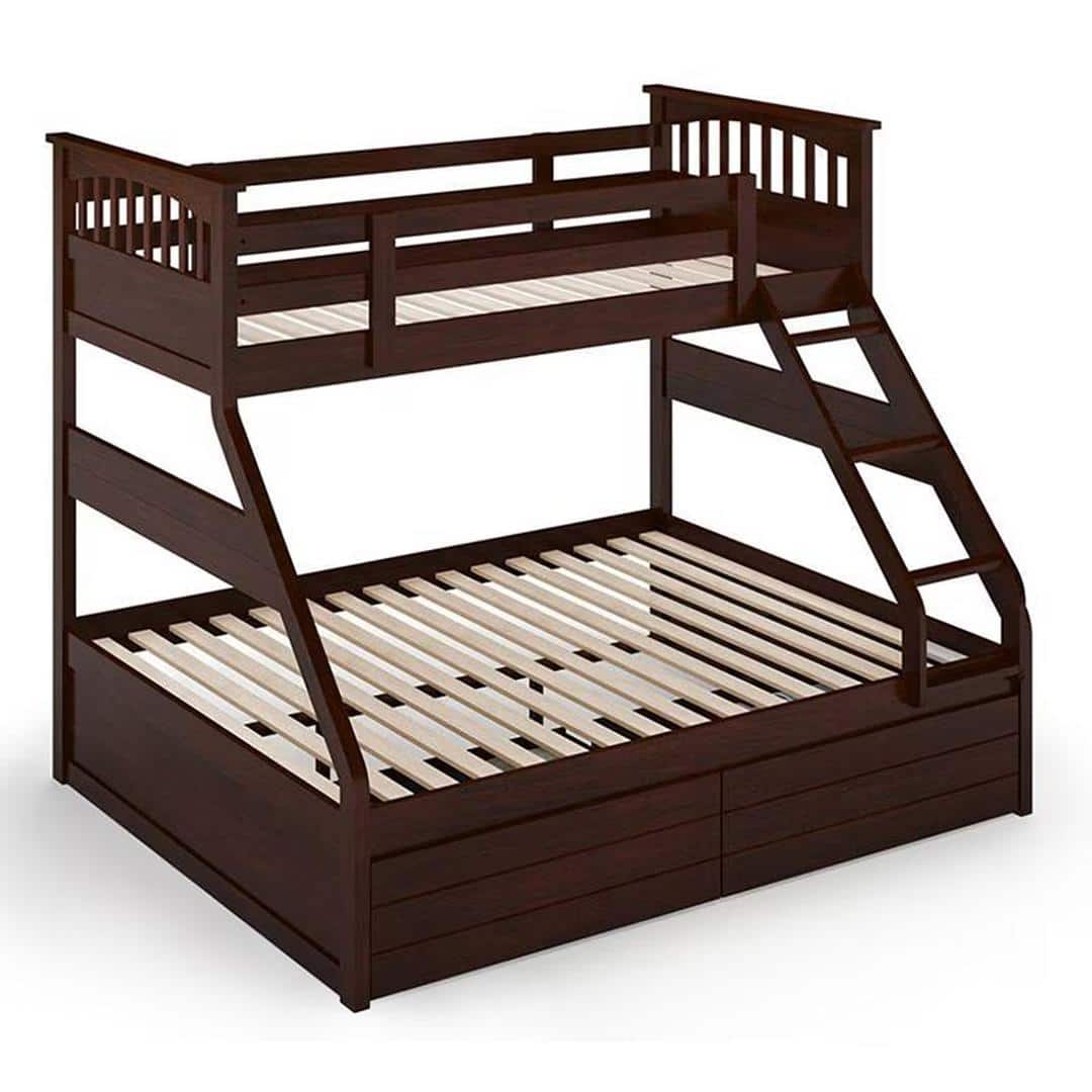 Barnley Single Over Queen Storage Bunk Bed In Dark Walnut