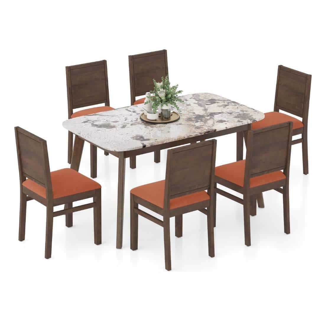 Lunar Alaska Exotic Stone 6 Seater Dining Table with Atlas Dining chair Set
