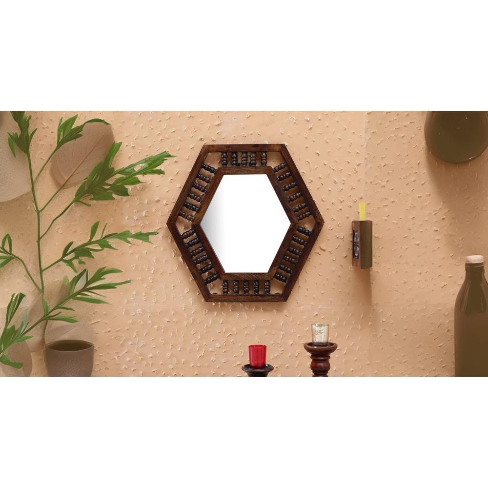 poe solid wood mirror in brown colour
