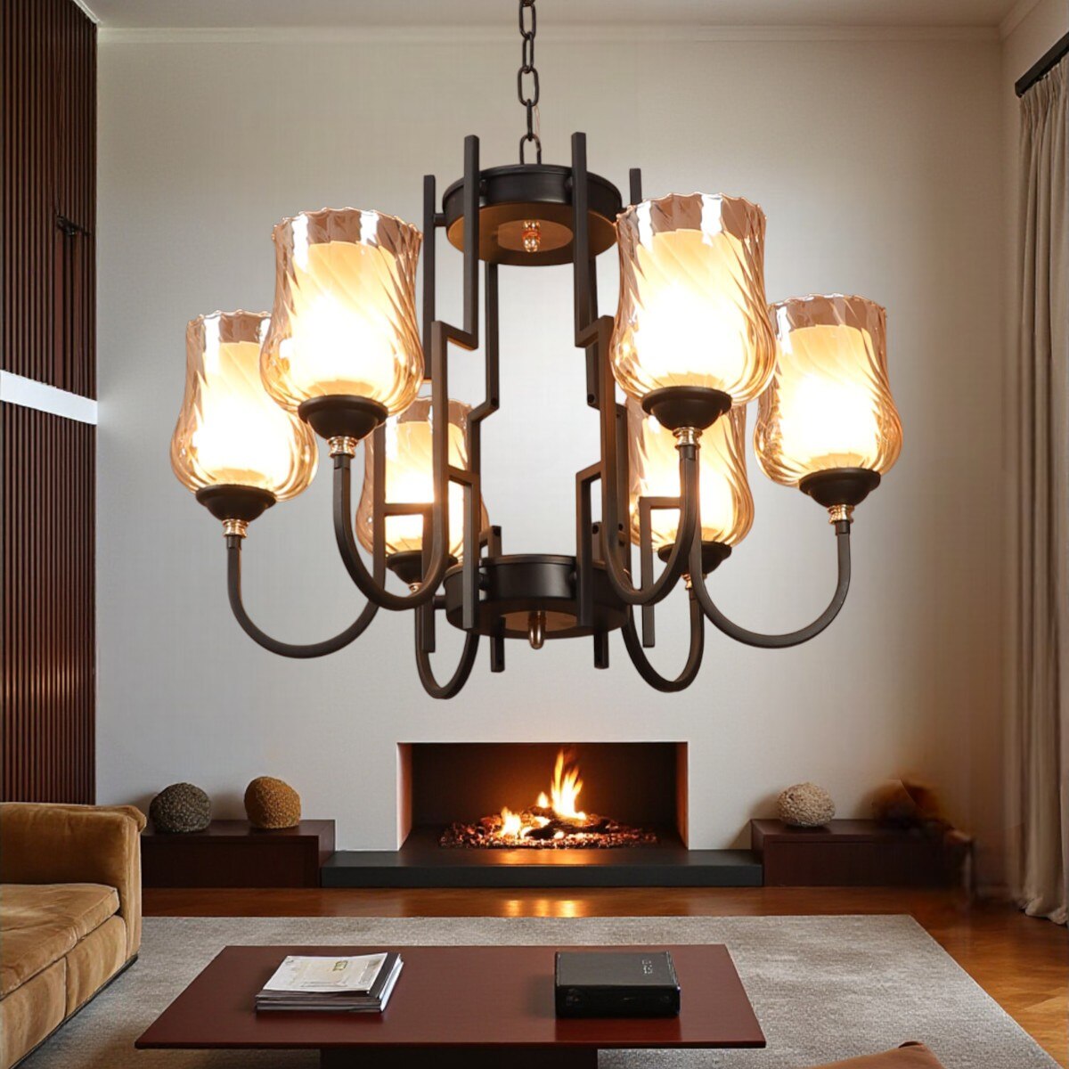 Eliante 6-Light Chandelier, Mild Steel, Modern Ceiling Lighting Fixture For Living Room And Dining Room - Eliante