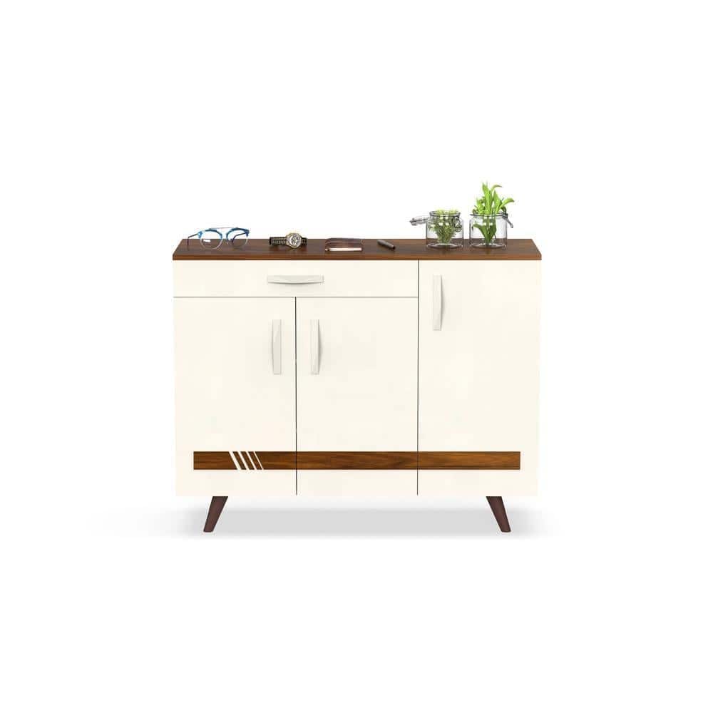 Kaspen Engineered Wood Wood Dual Tone 3 Doors Shoe Rack Cabinet Slipper Footwear Stand Organizer with Drawer can Store Up to 16 Pairs for Home (Brown Maple & Frosty)