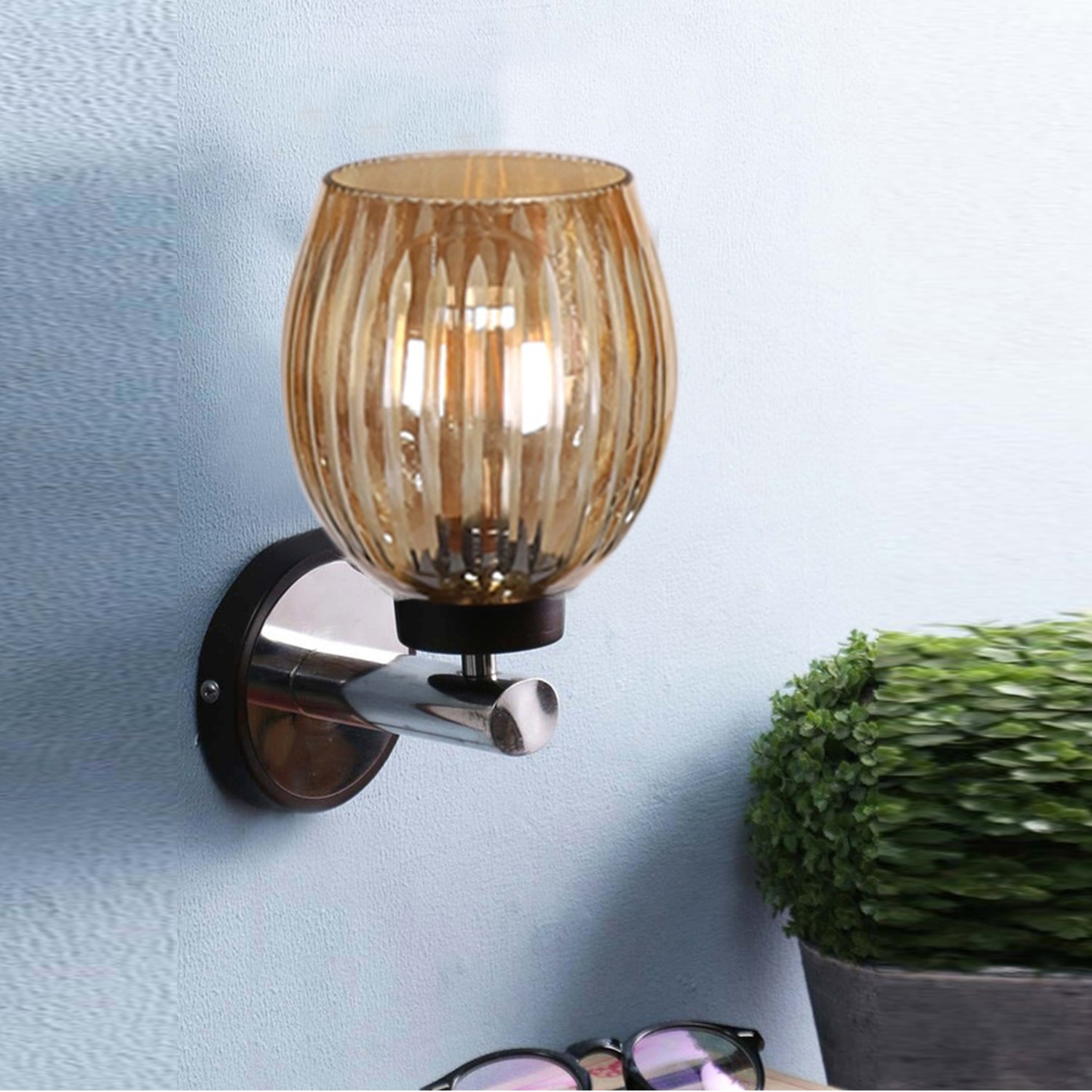 Devansh Metal Electric Wall Light in gold Colour with Lavender Shade Count of 1 Light - Devansh