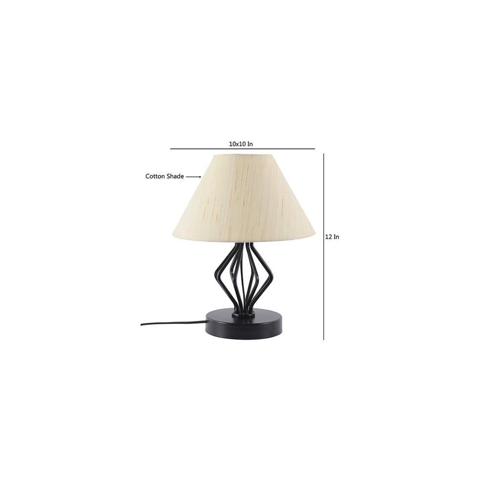Tylee Off White Fabric Shade Table Lamp with Black Iron Base
