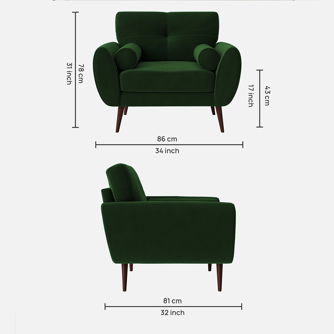 Faro Velvet 1 Seater Sofa in Green Colour