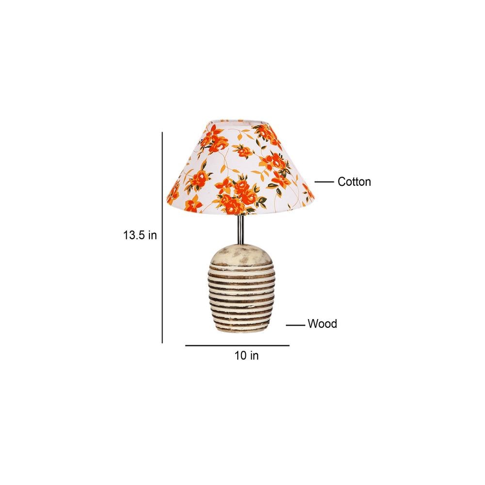 Multicolor cotton with White Brushed Wood Table Lamp -2