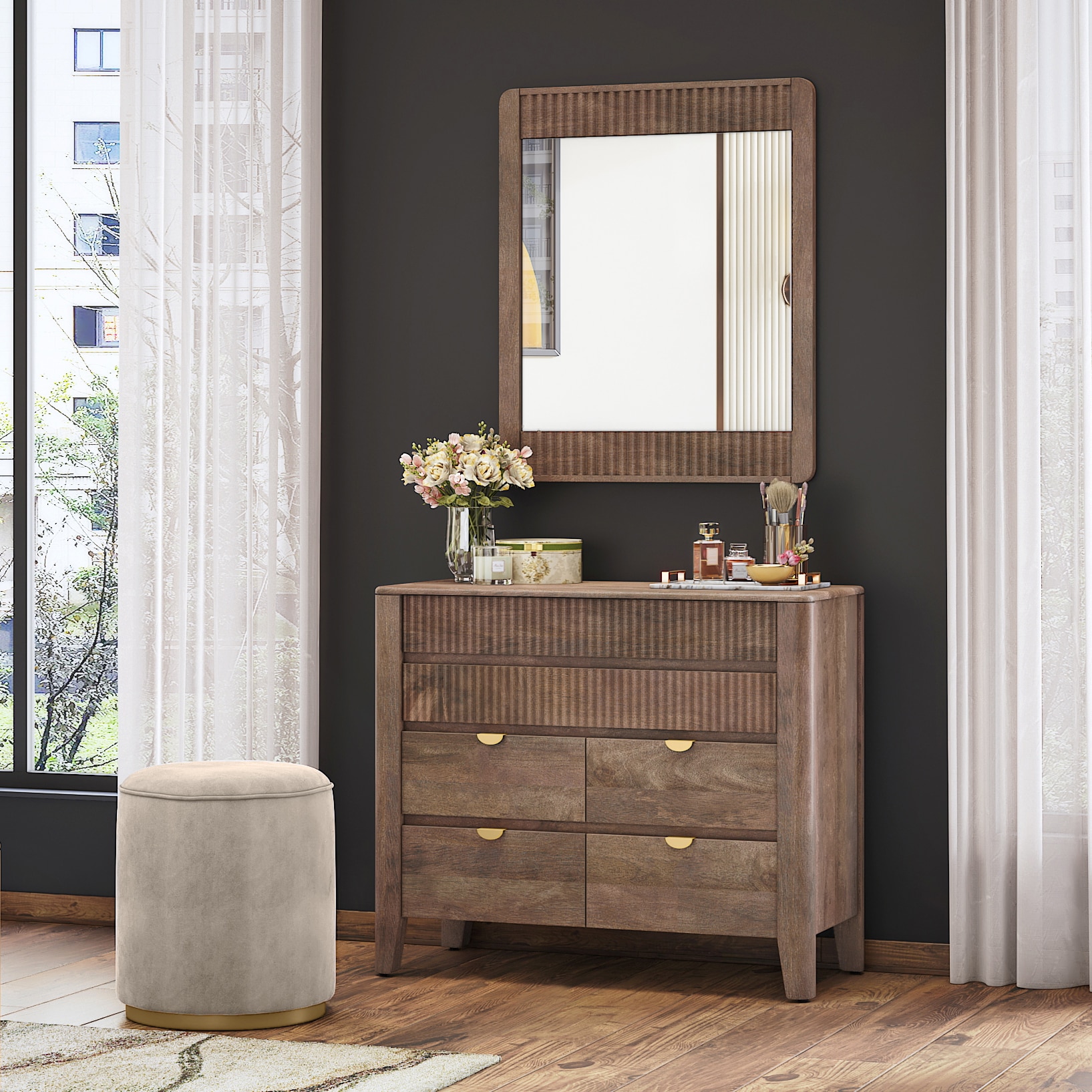 Toledo Solid Wood Chest of 6 Drawers In Danish Walnut Finish