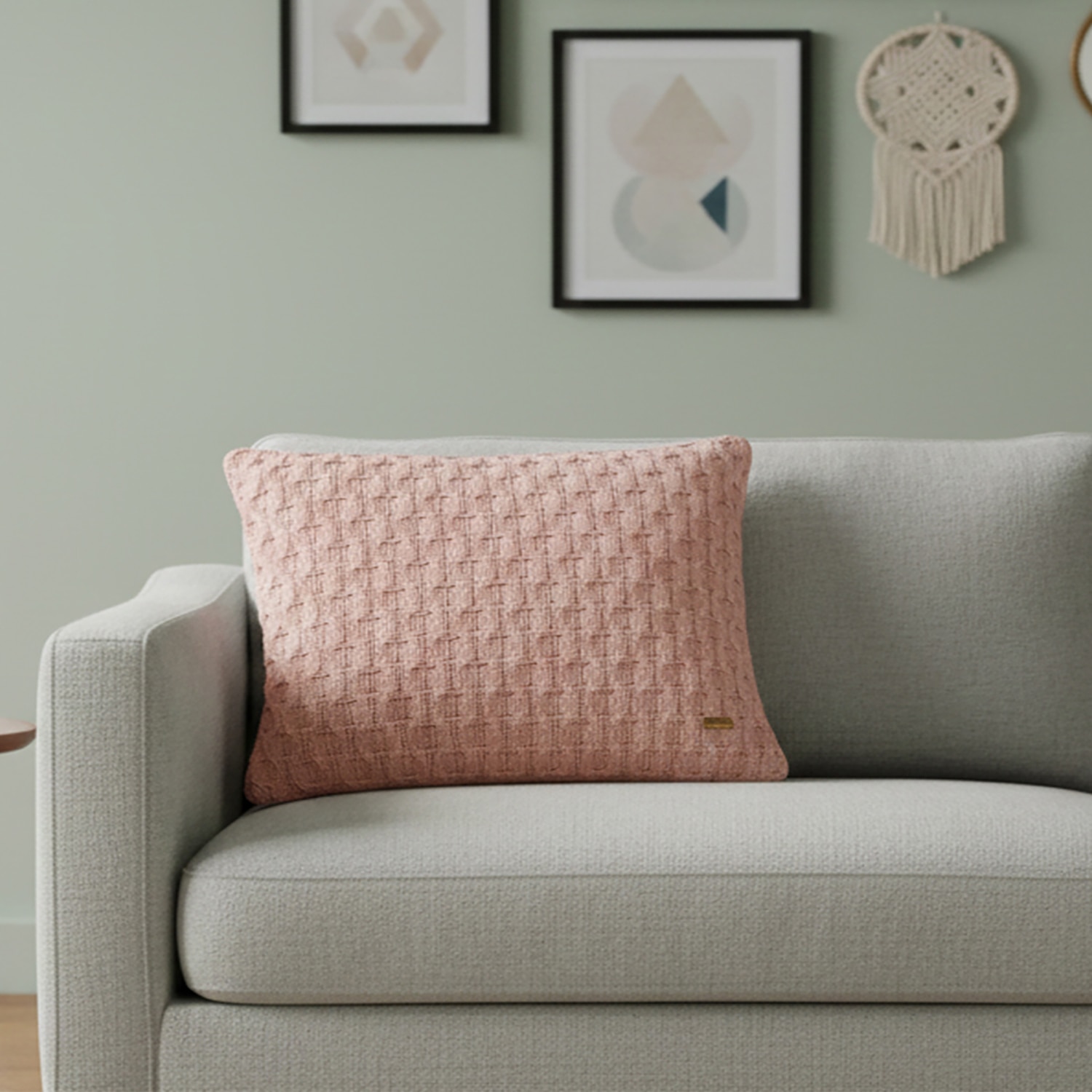 Kelly Knit Pale Pink Cushion Cover  16X16 Inches - Pluchi