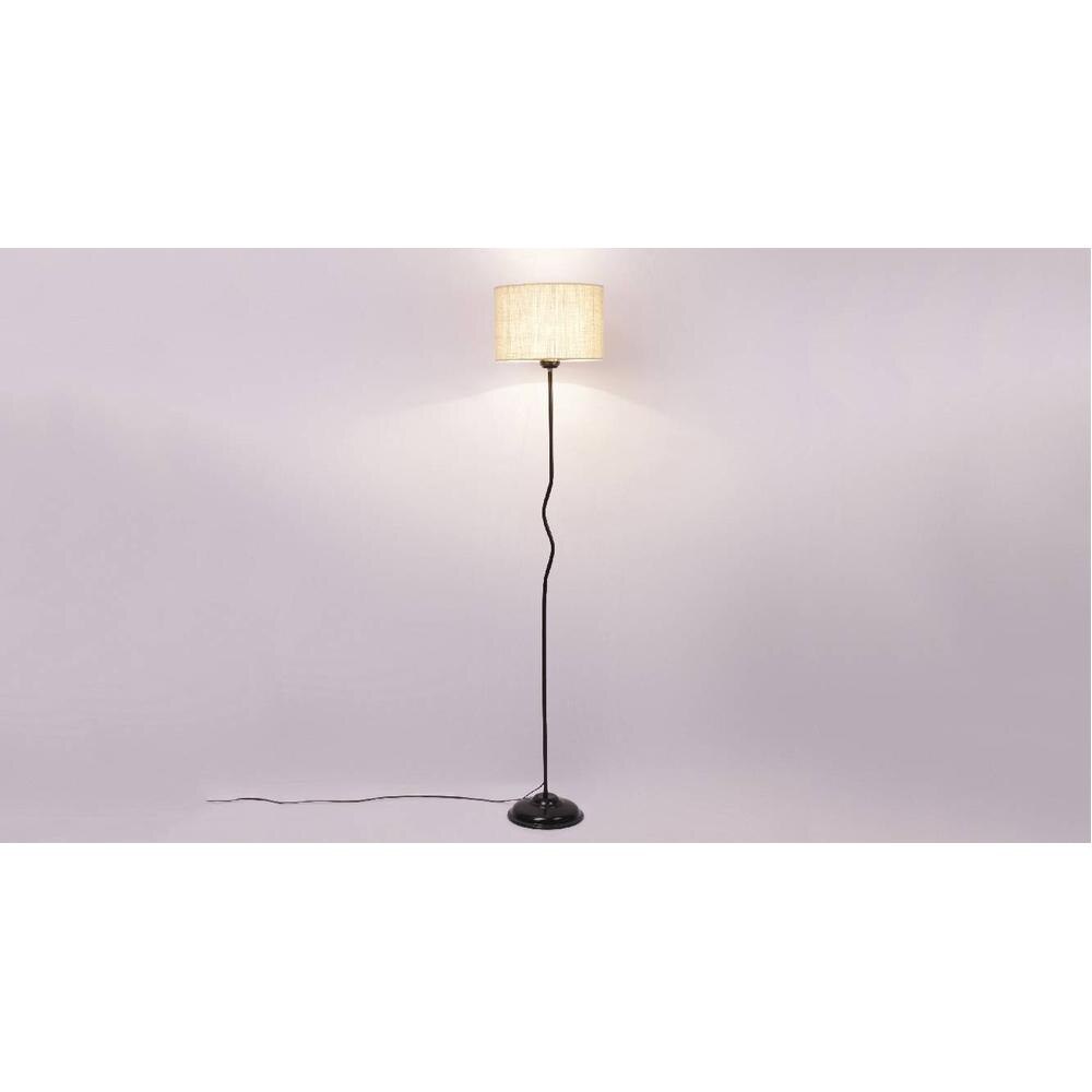 Aurora White Natural Fiber Floor Lamp with Black Iron Base