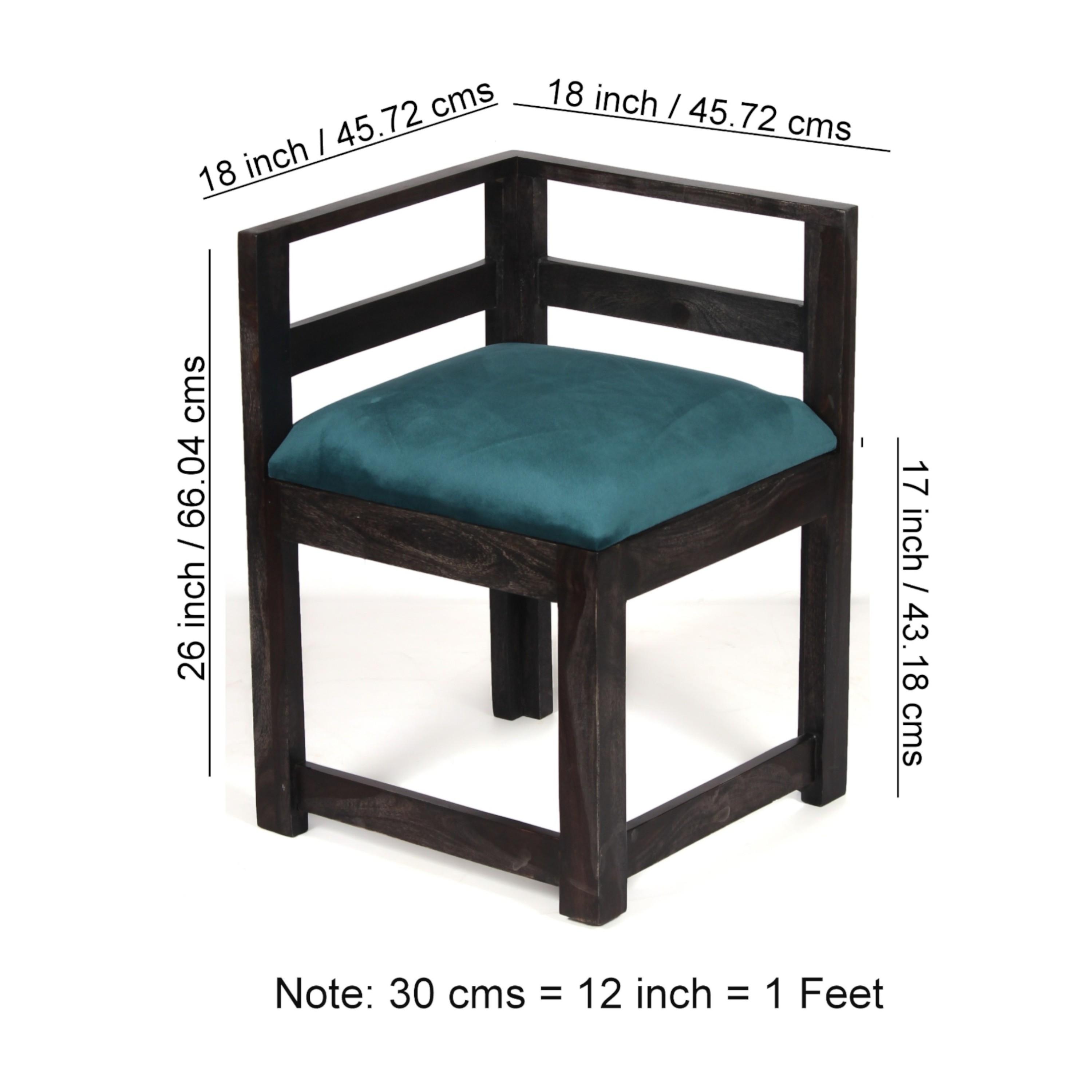 Kingston Sheesham Wood 4 Seater Dining Table Set in Mahogany Finish & Turquoise Sea Velvet fabric Upholstery