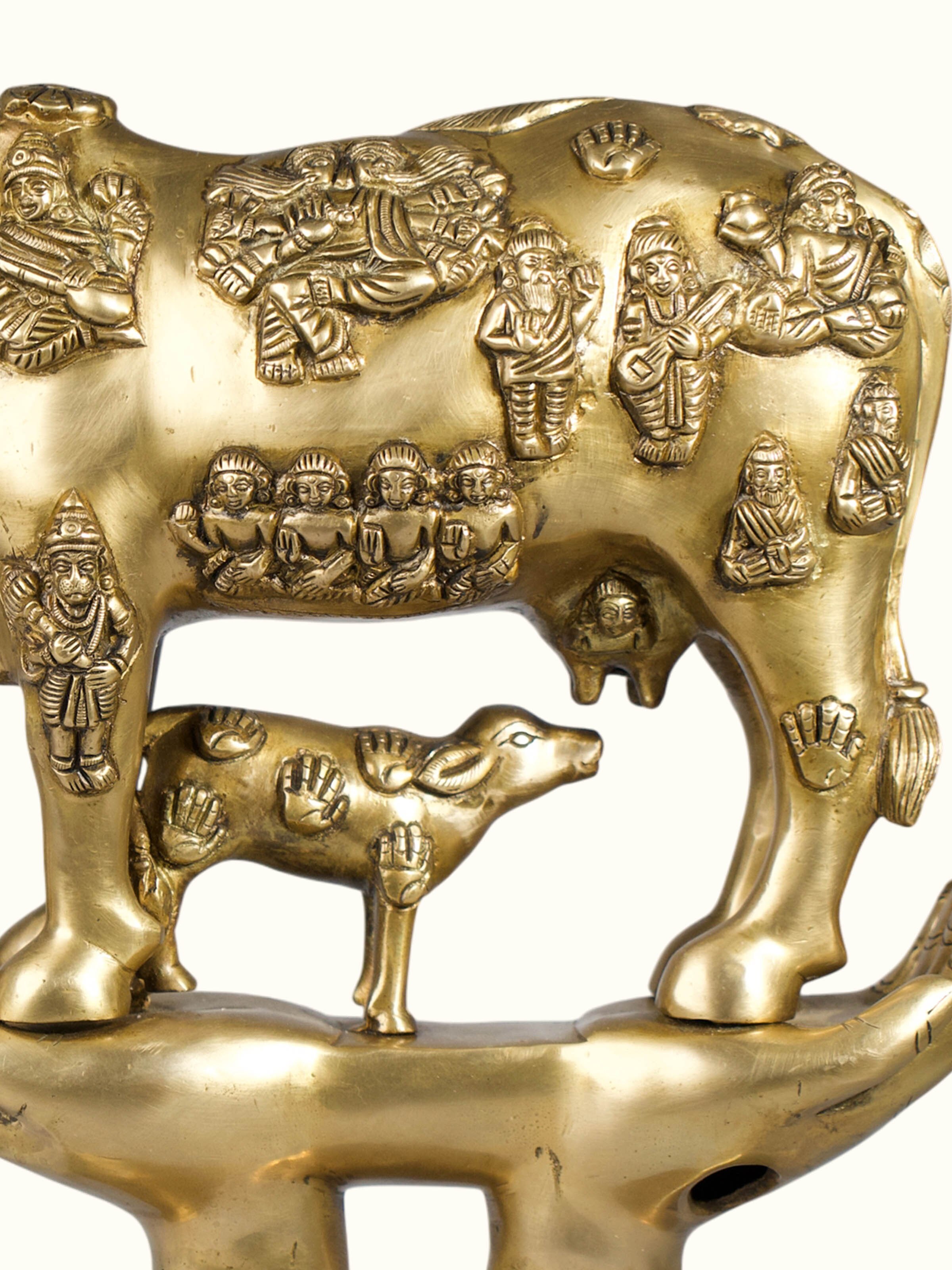 Brass Cow Calf Standing Sculpture