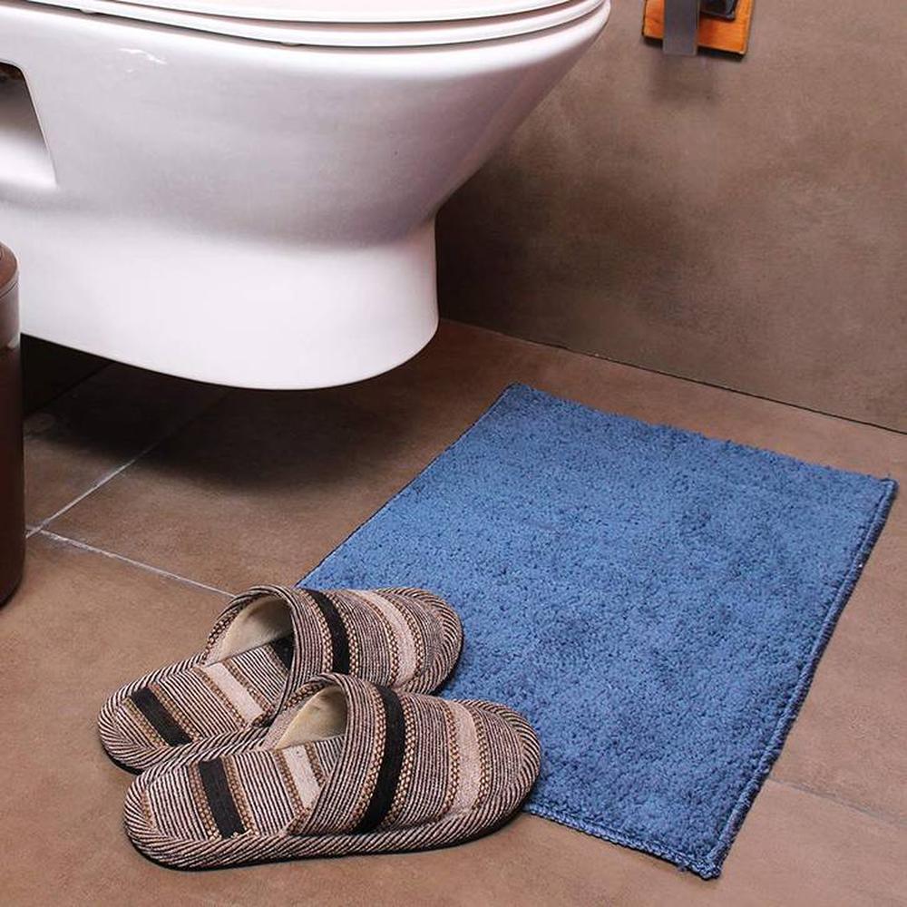 Theodora Blue Solid Natural Fiber 23x15 inches Anti-Skid Bath Mat - Luxe Home International