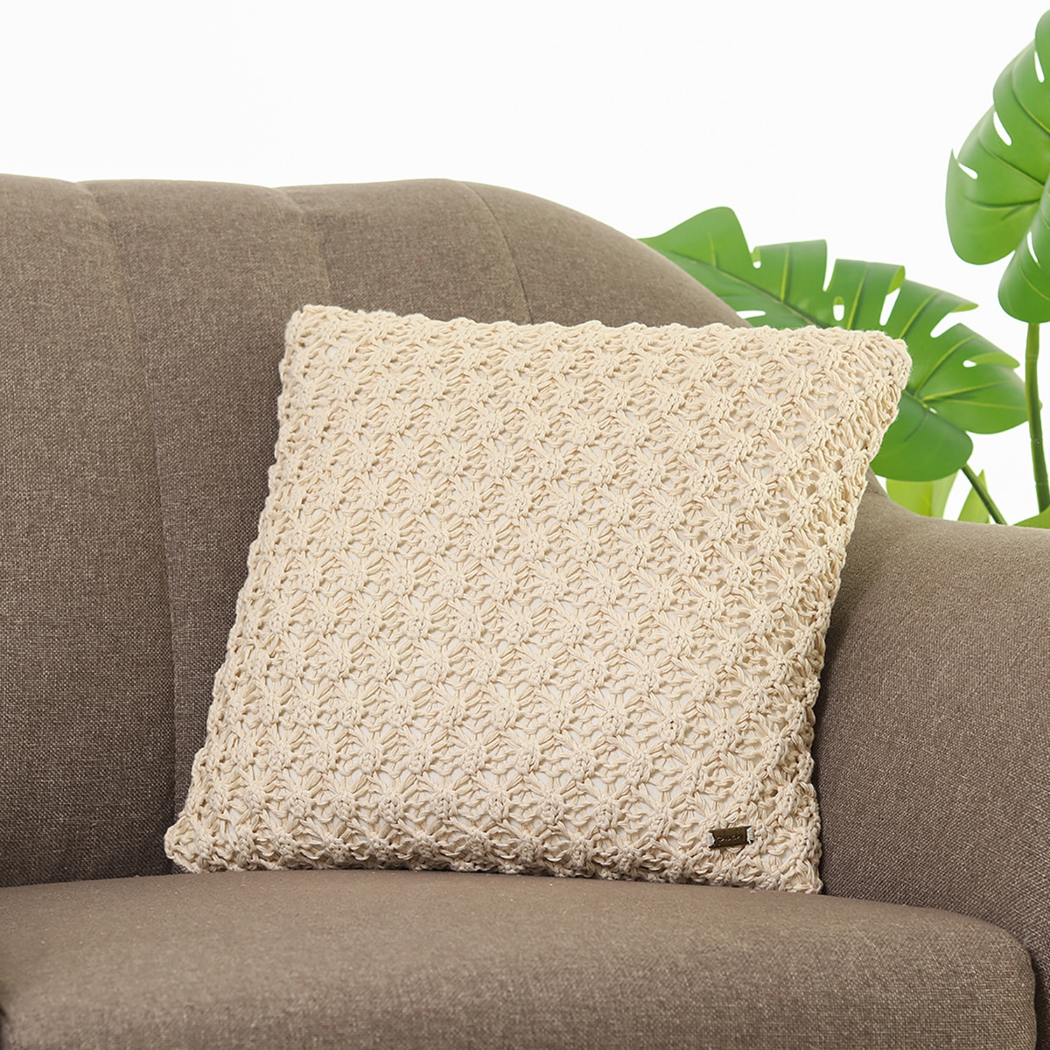 Popcorn Natural Cotton Knitted Cushion Cover 16X16 Inches