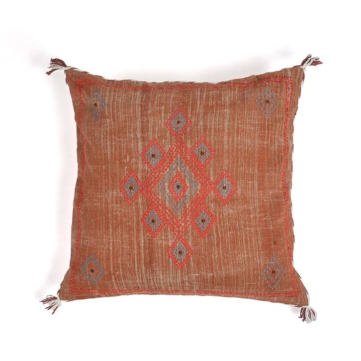 Embroidered Rust Linen Cushion Cover - Urban Ladder