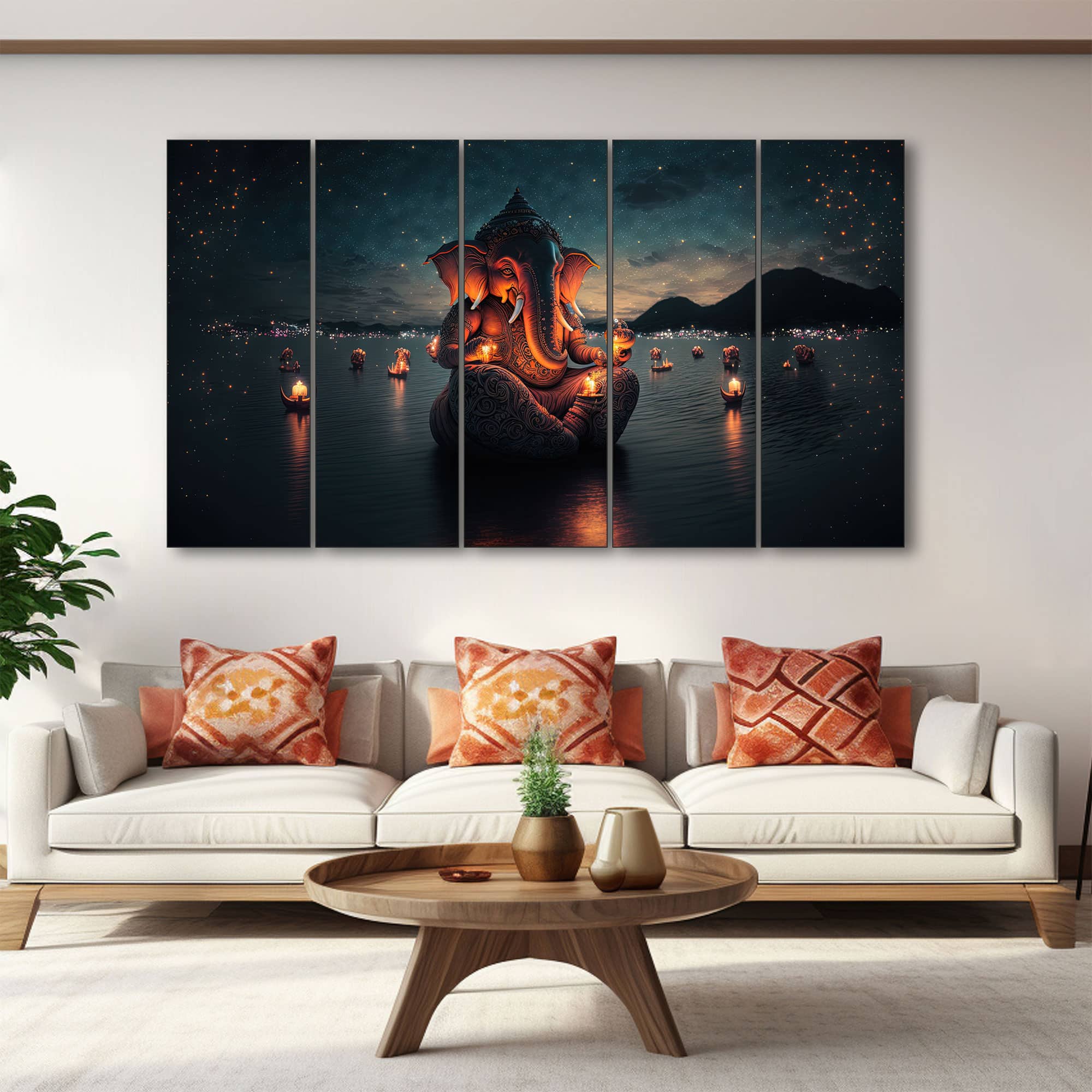 The Castle Decor Lord Ganesha Wall Painting Wooden Framed 27x48 Inch (Style 7) - The Castle Decor