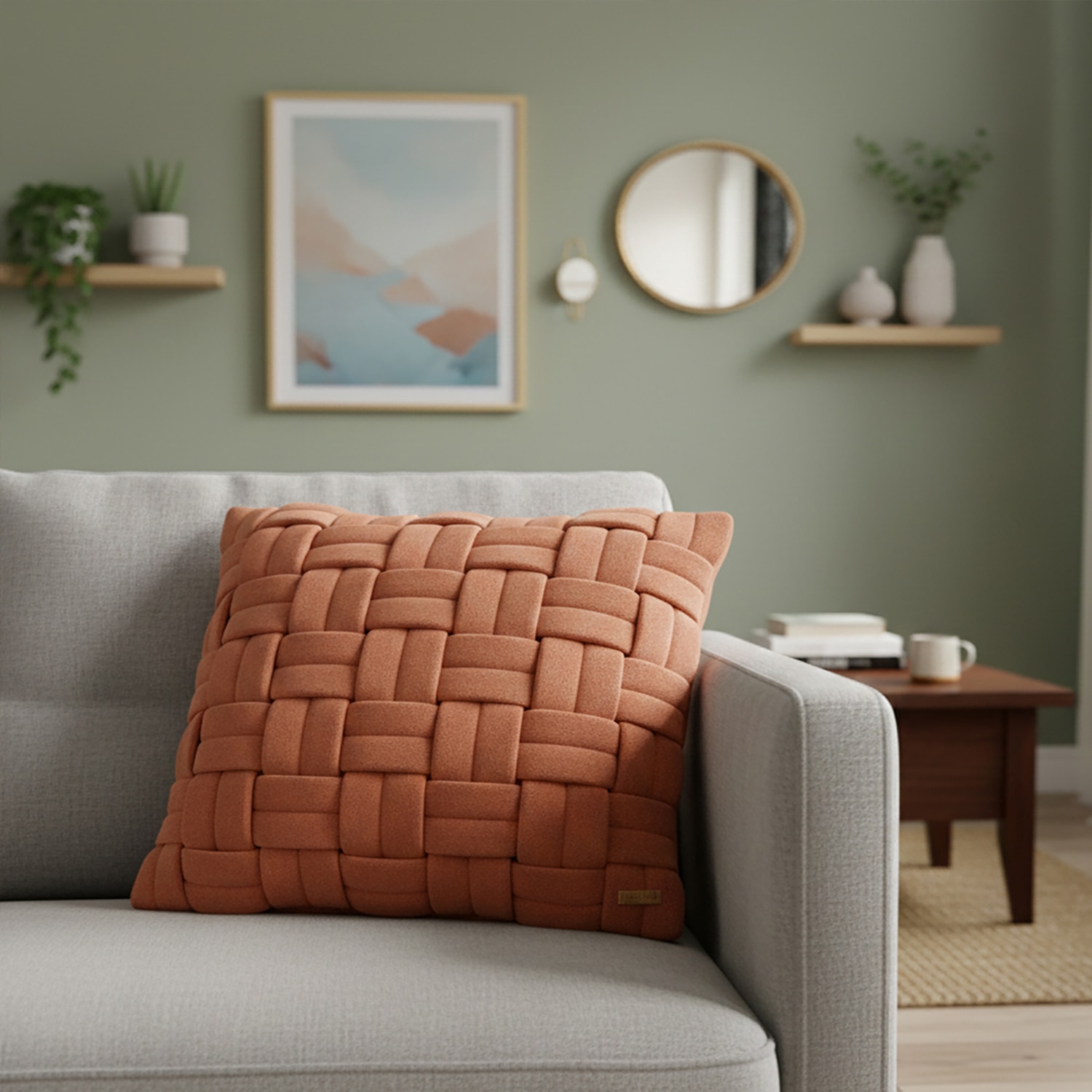Basket Knit Auburn Cushion Cover 16X16  Inches - Pluchi