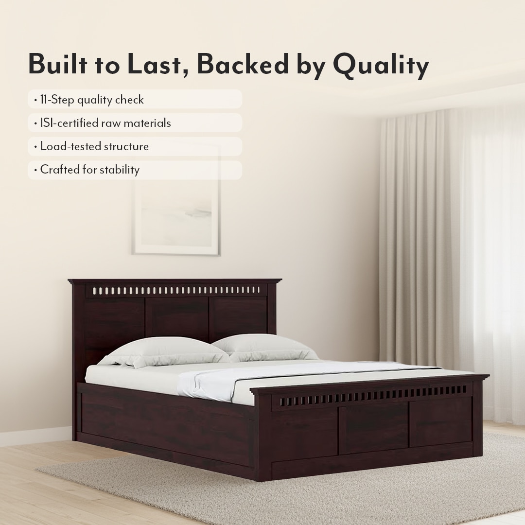 Fidora Solid Wood King Size Hydraulic Storage Bed In Mahogany Finish