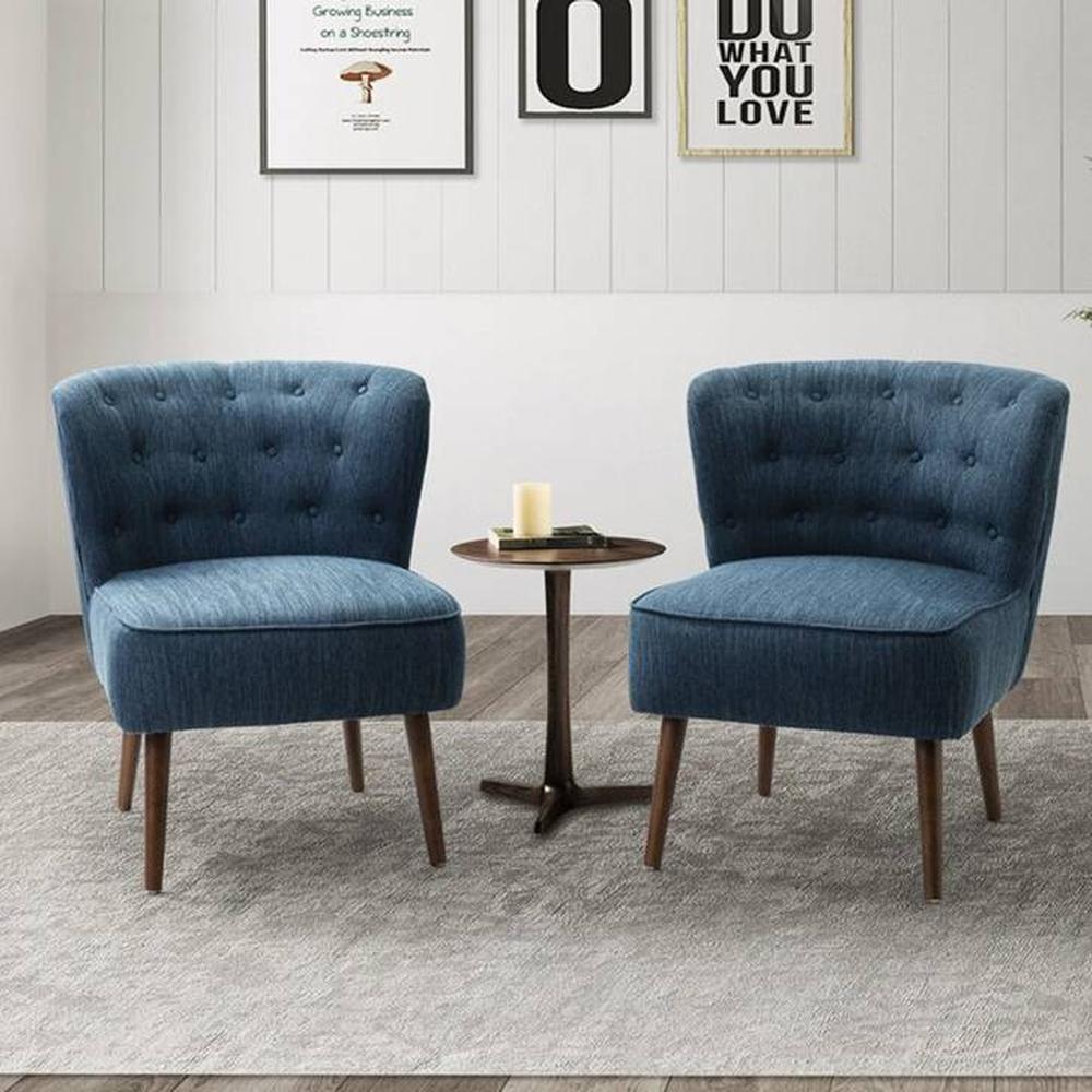 Azal Accent Chair in Navy Blue Colour Set 2 Solid Wood Accent Chair in Navy Blue Colour - Home Lifestylez