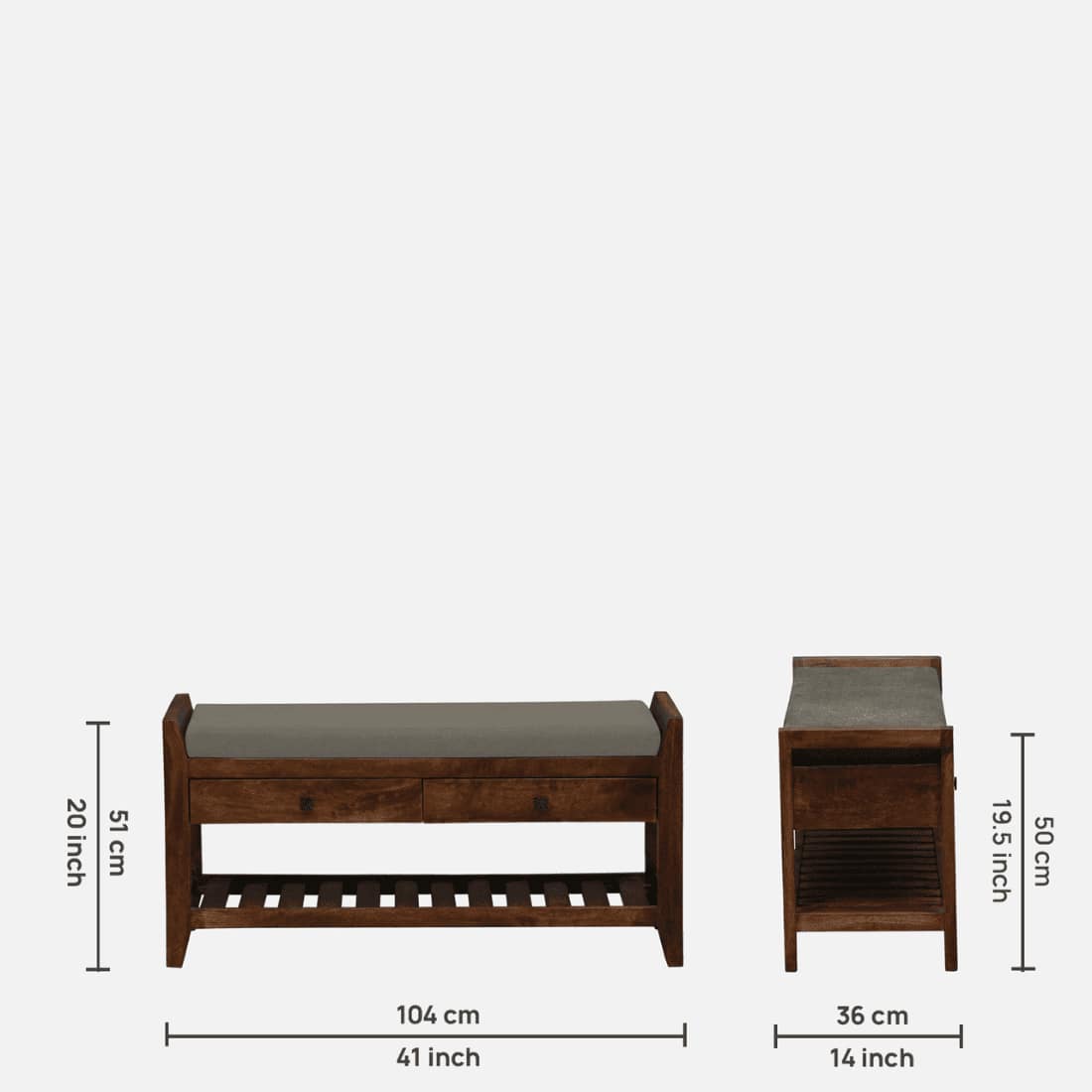Kongsberg Solid Wood Shoe Rack with Seating in Walnut Brown finish