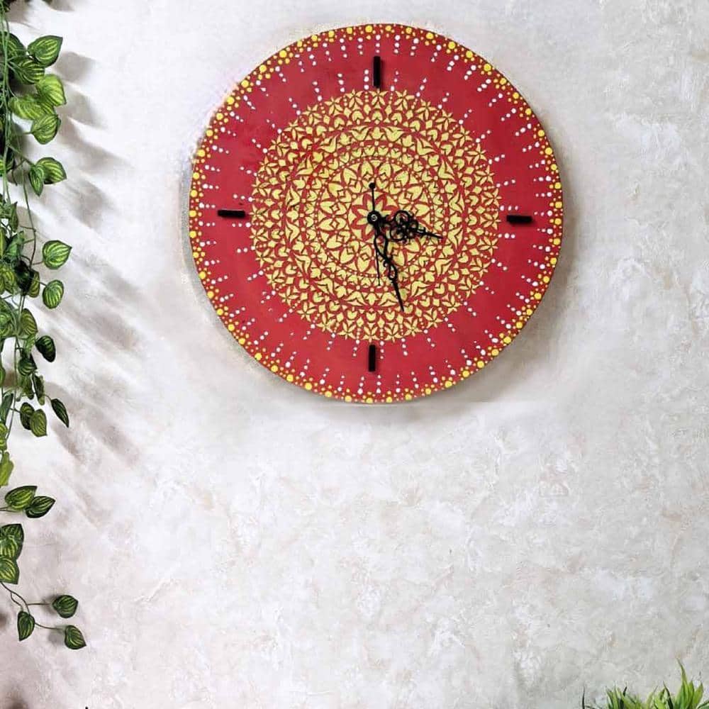 Striado Orange & Yellow colour Engineered wood wall clock with 3D texture without Glass by Disoo Fashions