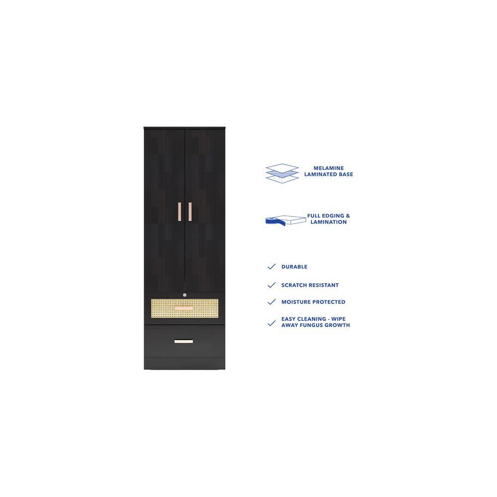 Ren 2 Door Wardrobe with Rattan Drawer