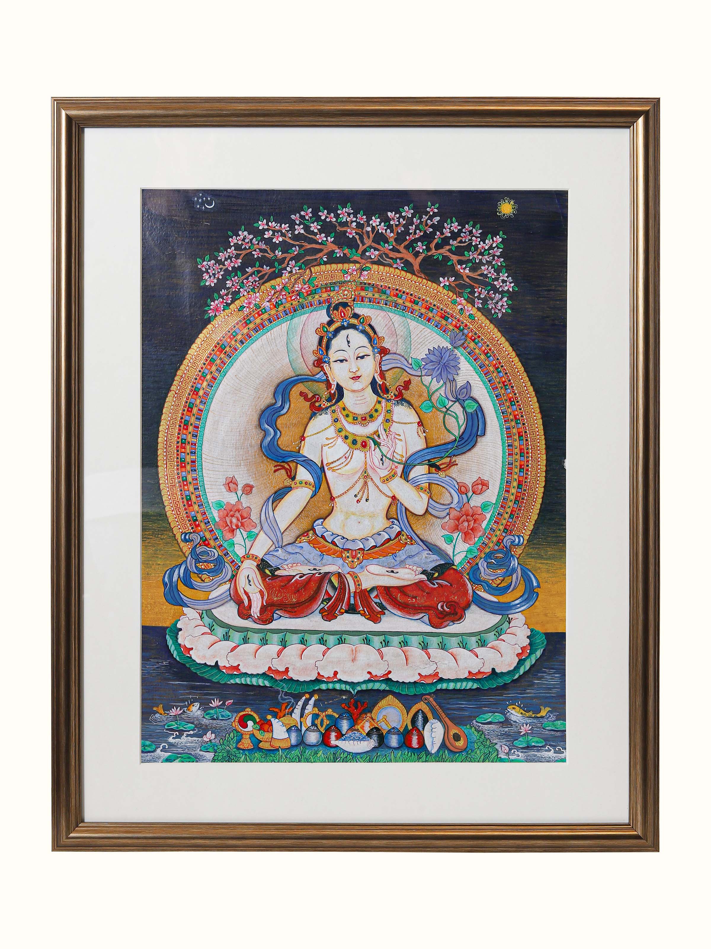 White Tara Thangka Elaborate Painting