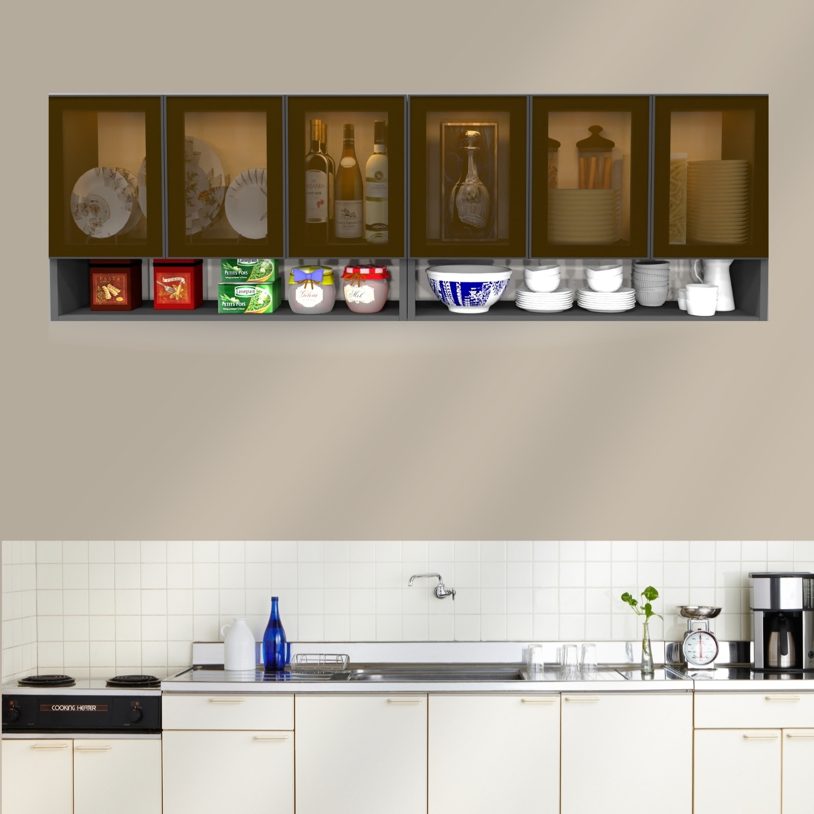 Aluminium Black Profile 6 Tinted Glass Handless Shutter  In Slate Grey Finish - Speciality Panels