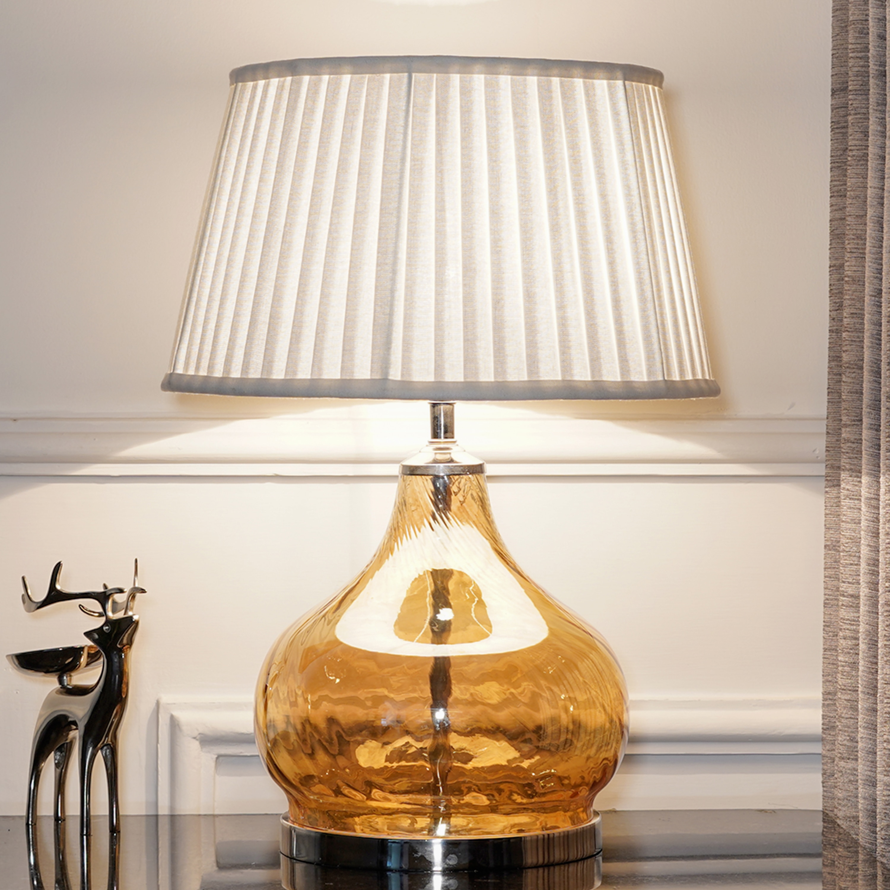 Ingram Glass and Metal Table Lamp With White Cotton Shade