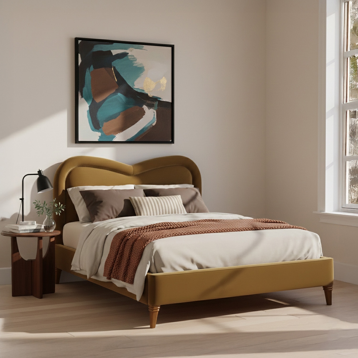 Elaris Curve Comfort King Size Bed Bed in velvet With Engineer Wood Frame & Hydraulic Storage - Nestroots