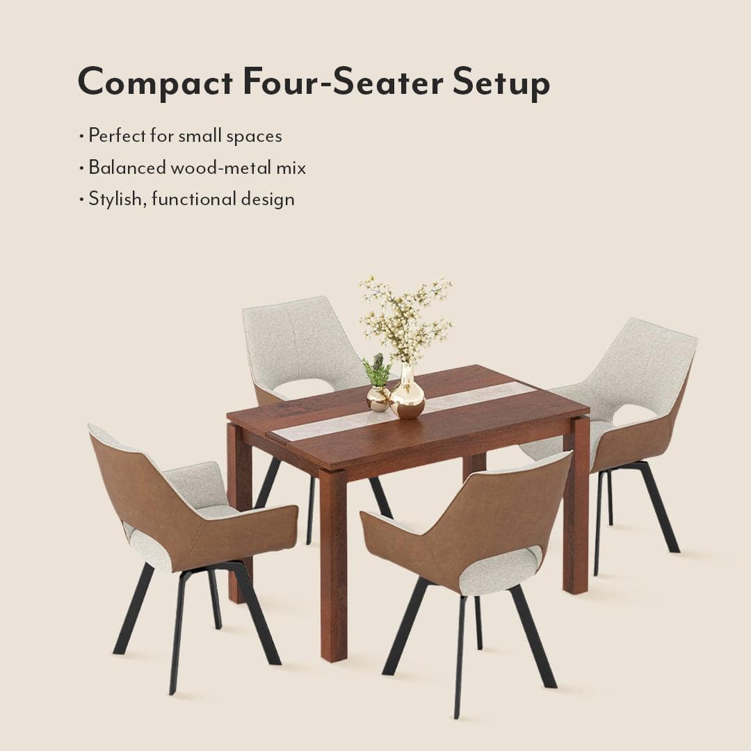 Atlas Crest Solid Wood 4 Seater Dining Table with set of 4 Casey Swivel Dining Chair