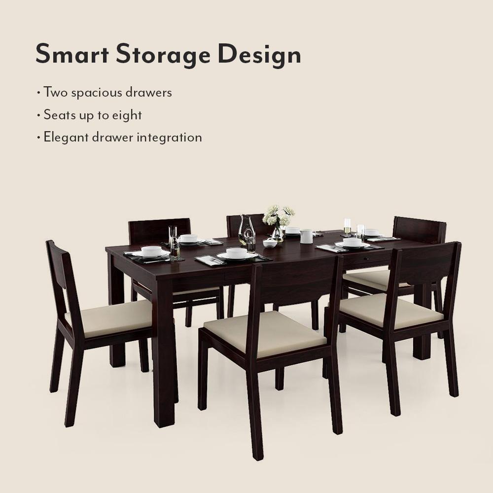 Arabia Xl Storage - Kerry 6 Seater Dining Table Set (Colour- Wheat Brown , Finish- Mahogany)