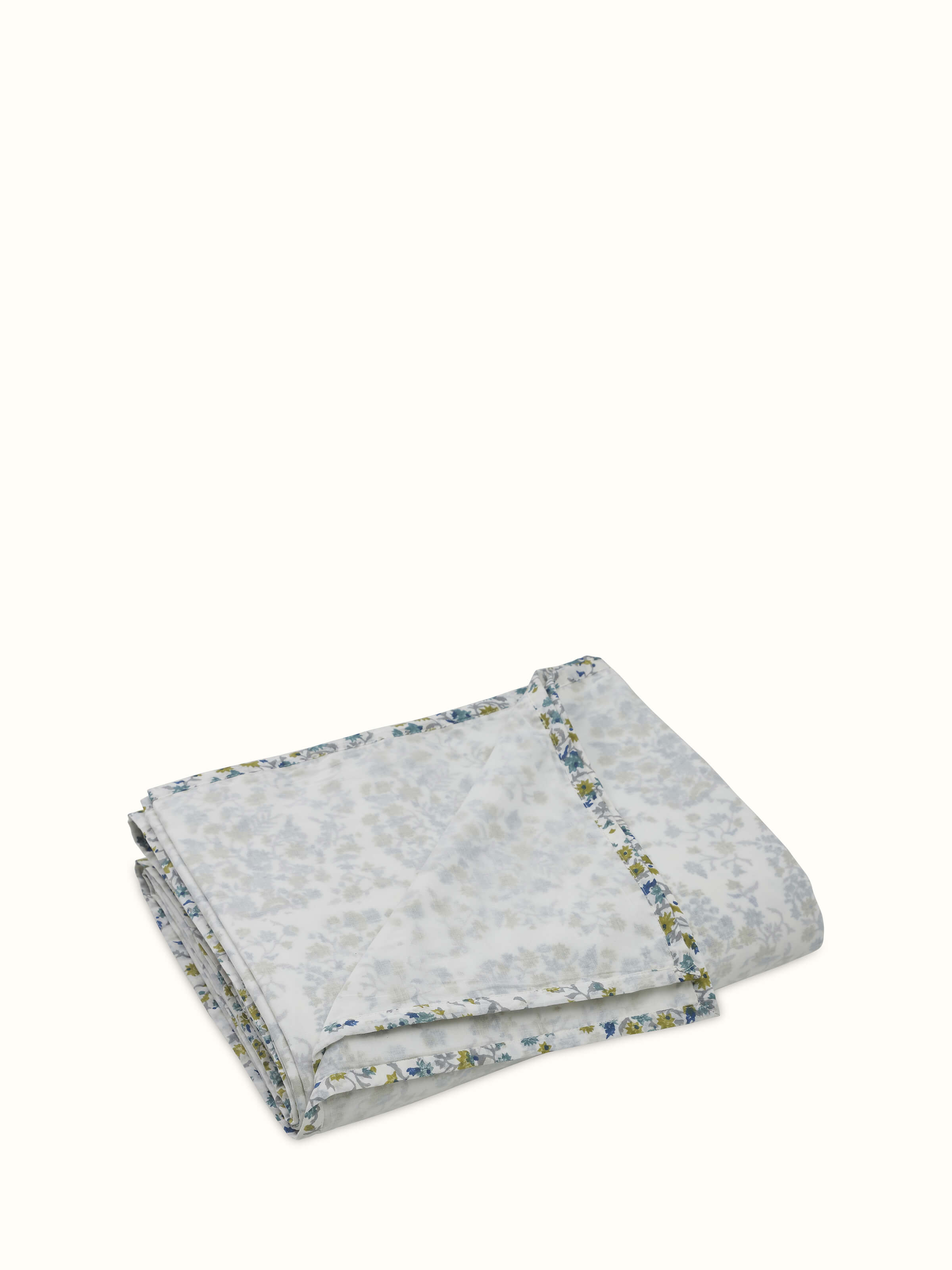 Angled view of Kalita dohar showing paisley motifs and fine cotton block print work.