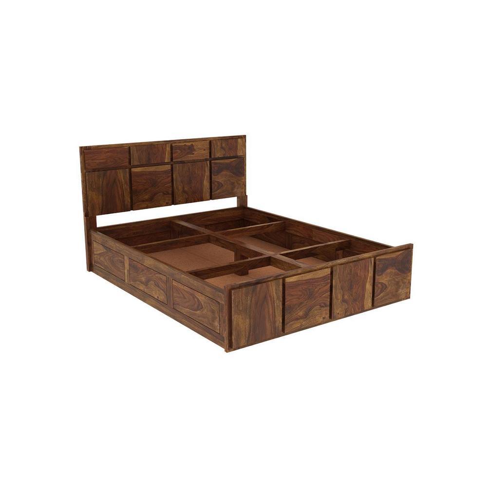Sunburst Ratan Solid Wood Queen Size Storage Bed