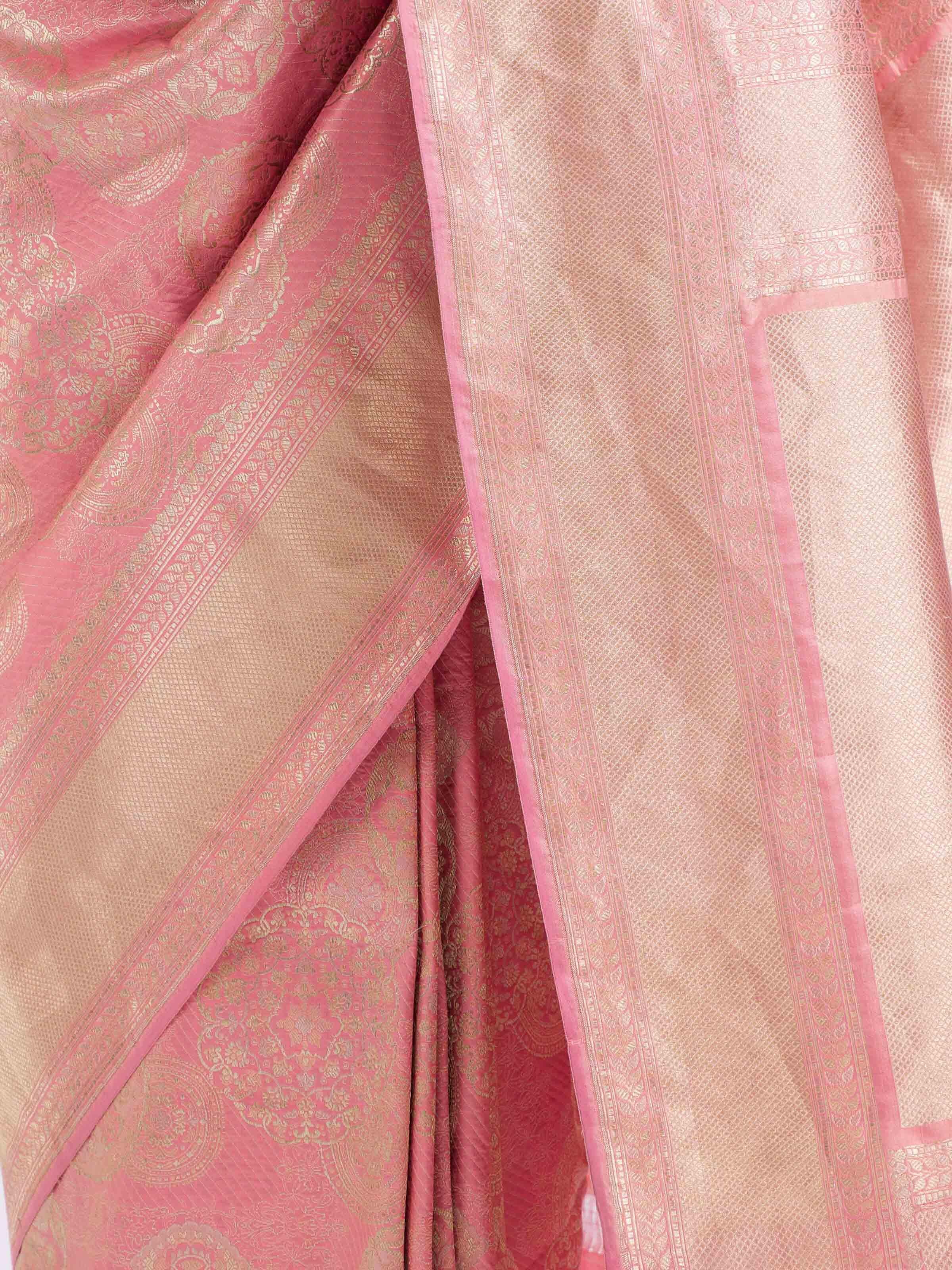 Peach Banarasi Brocade Silk Saree