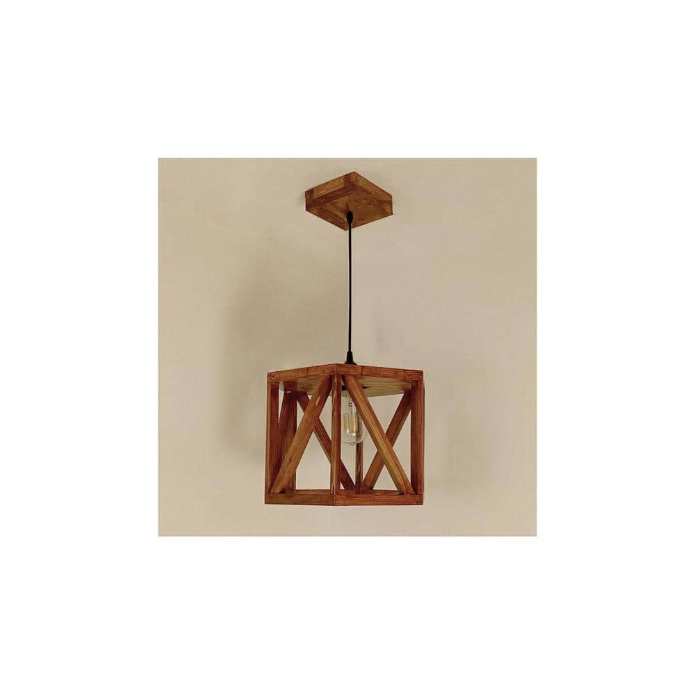 Symmetric Brown Solid Wood Single Hanging Light