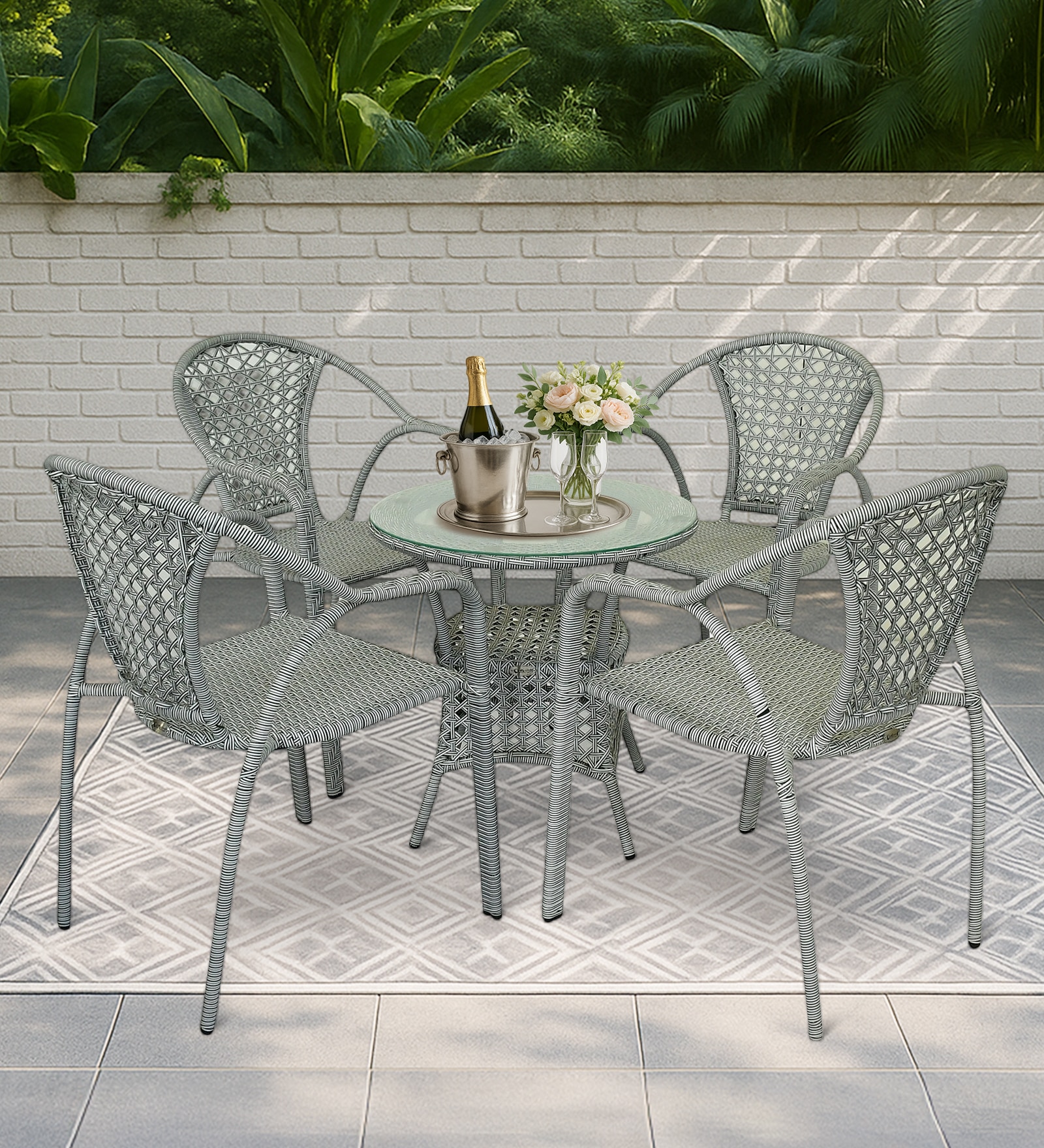 Esperance  Wicker Table And Chair Set In  White And Black Finish