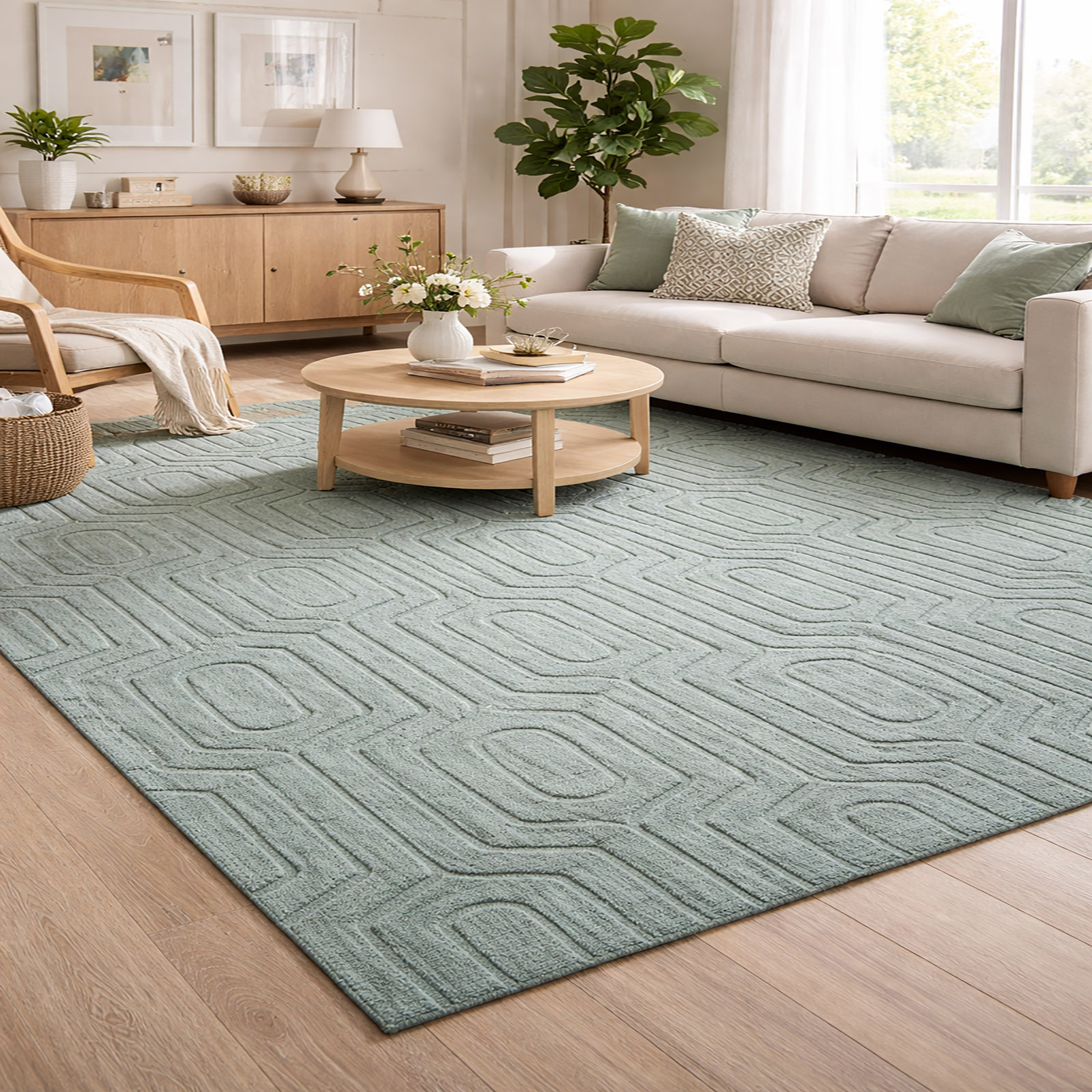 HAMDEN Wool Rectangle Carpets Hand Tufted in Blue Colour - The Woven Legacy