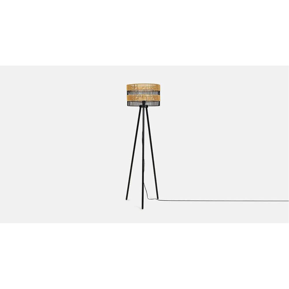 Dixie Natural Floor Lamp With Black Iron Base