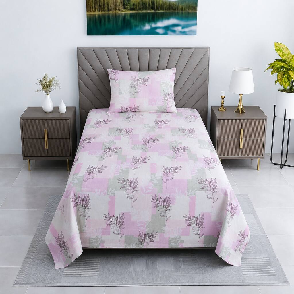 White Floral Cotton 400 Tc Flat Single Bed Size Bedsheet Wit 1 Pillow Cover