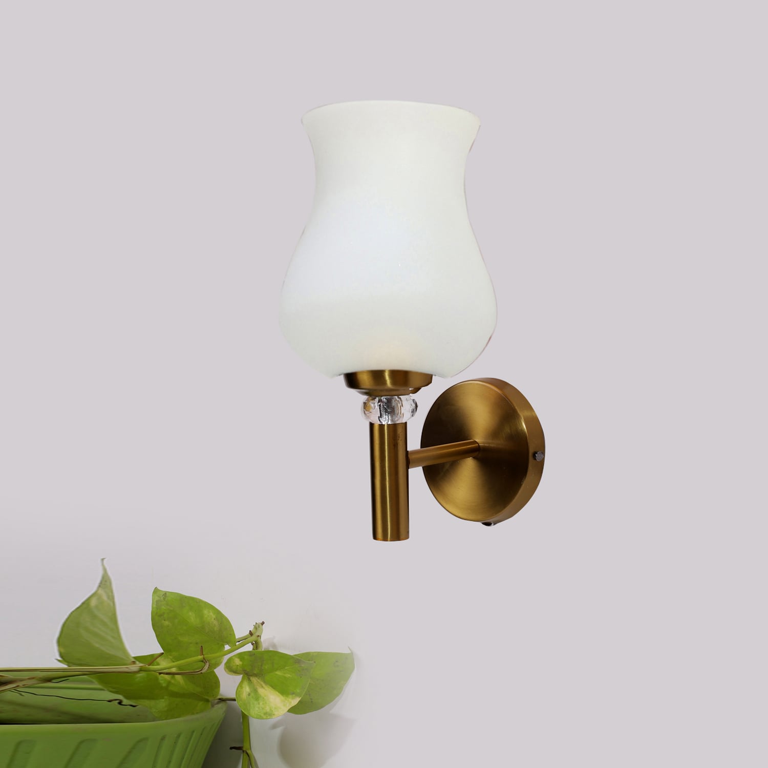 Devansh Metal Electric Wall Light in Gold Colour with White Shade Count of 1 Light - Devansh