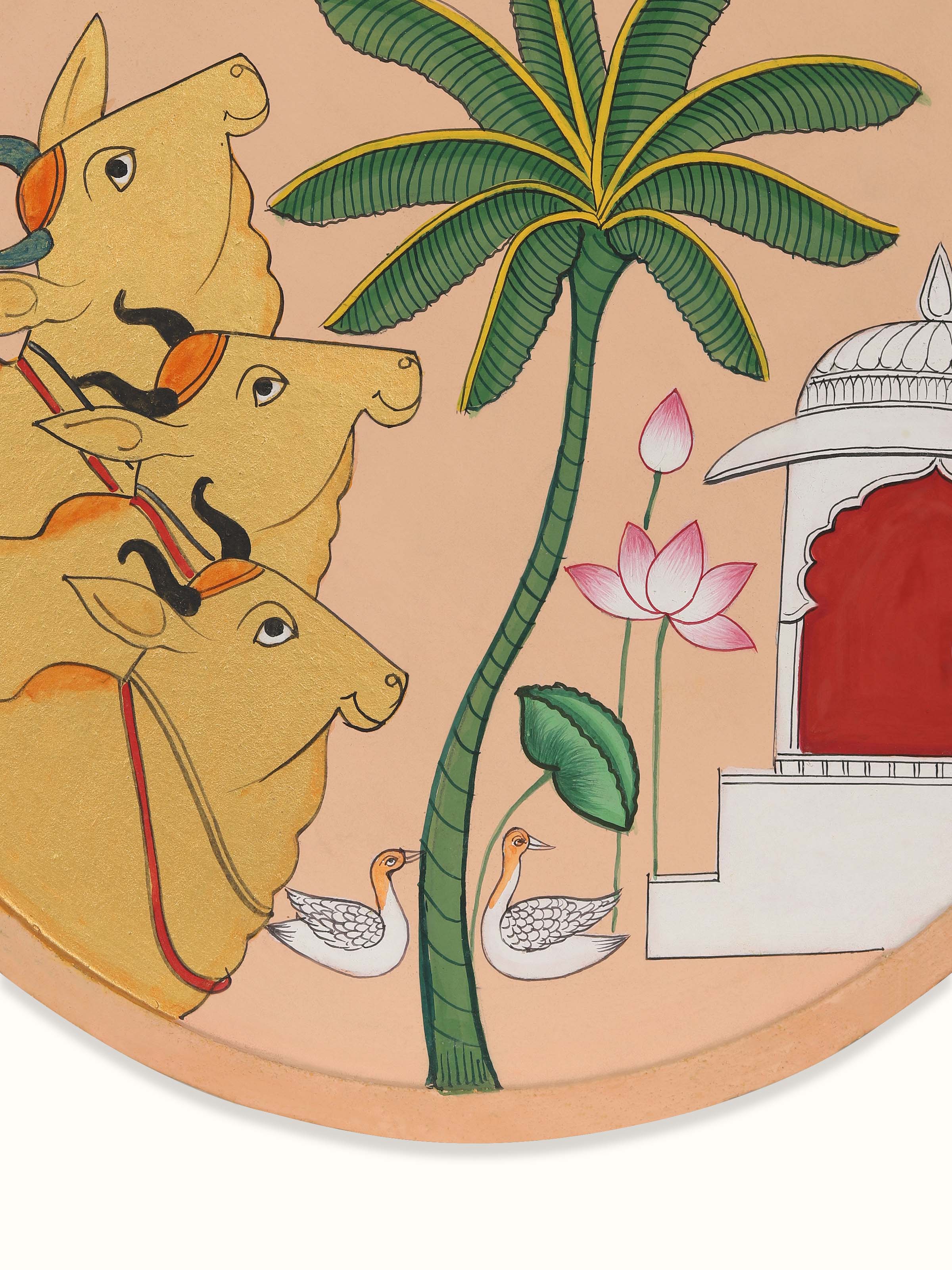 Cow and Temple Pichwai Painting Wall Plate