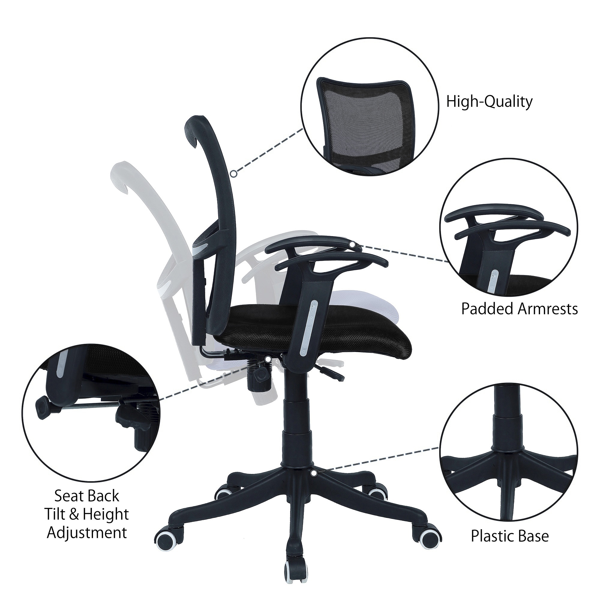 Eexcaeal Mid Back Ergonomic Chair in Black Colour