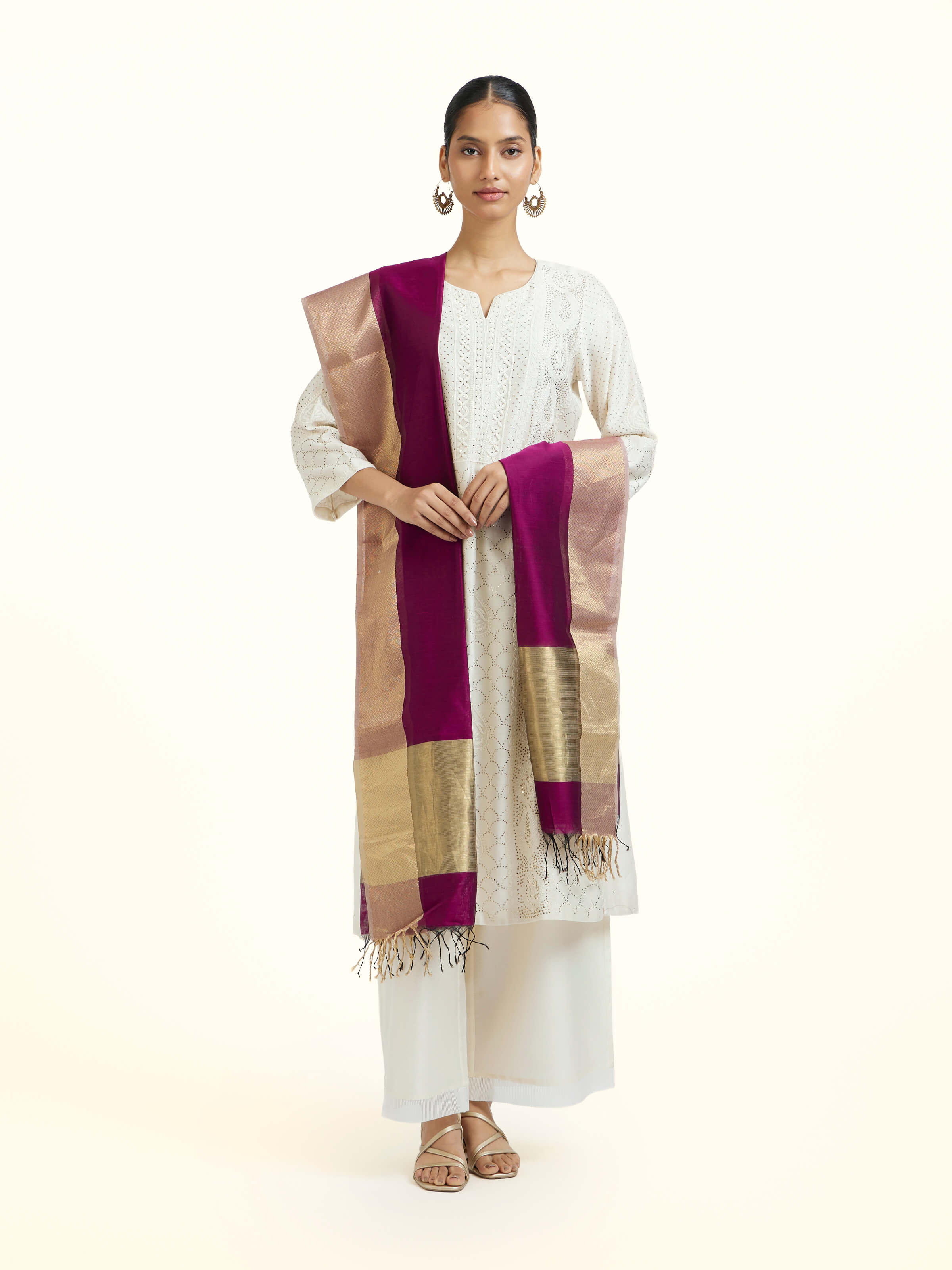 Pink Cotton Silk Maheshwari Handloom Dupatta