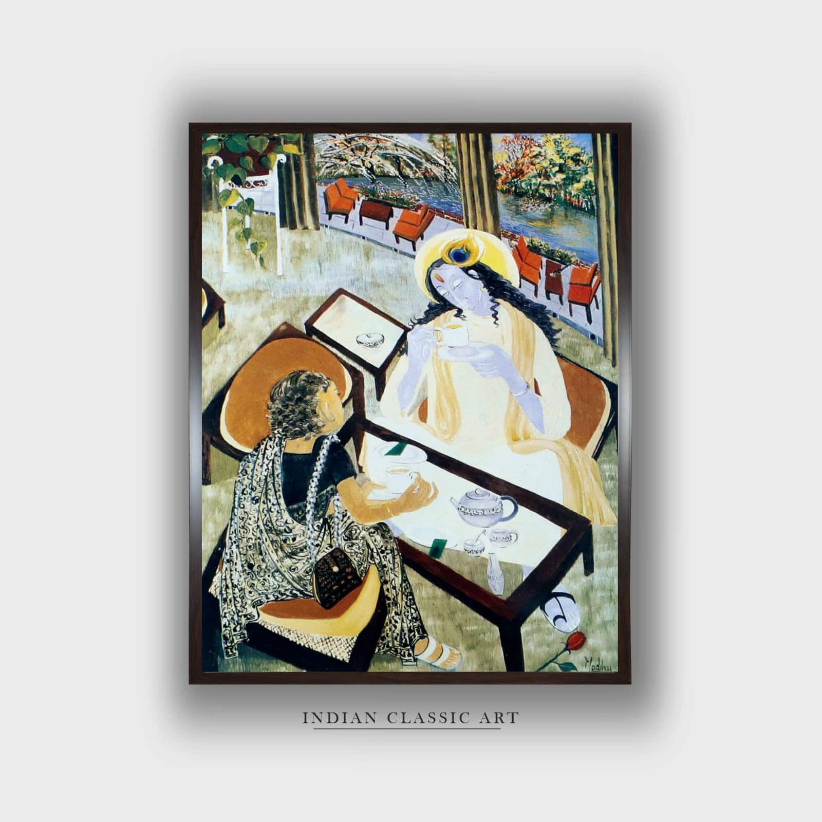 Cup Tea Krishna Canvas Wall Prints Canvas Wall Prints Set of 1 Multicolor Matte