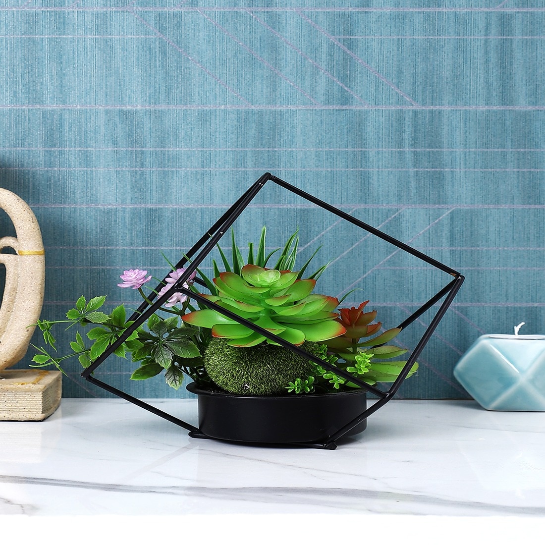 Artificial Succulent Indoor Plant With A Metal Stand