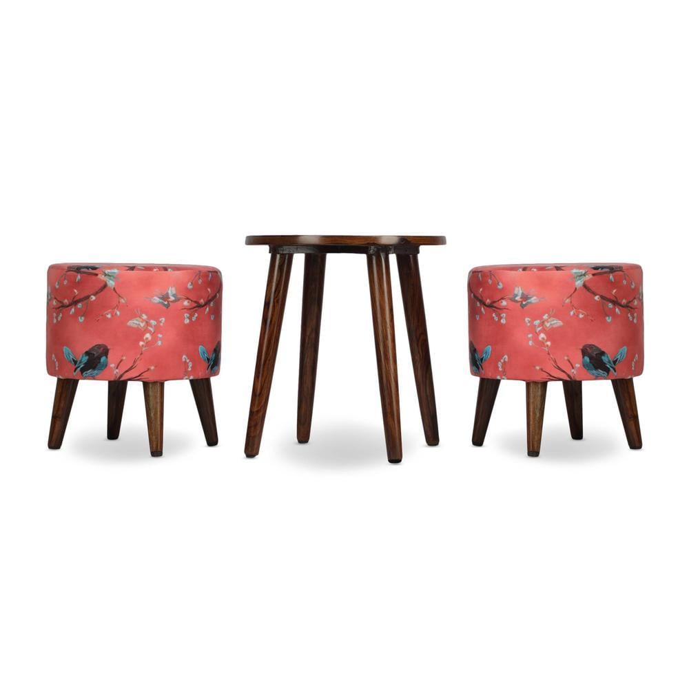 Serenity Solid Wood  Ottomon in  Red Colour