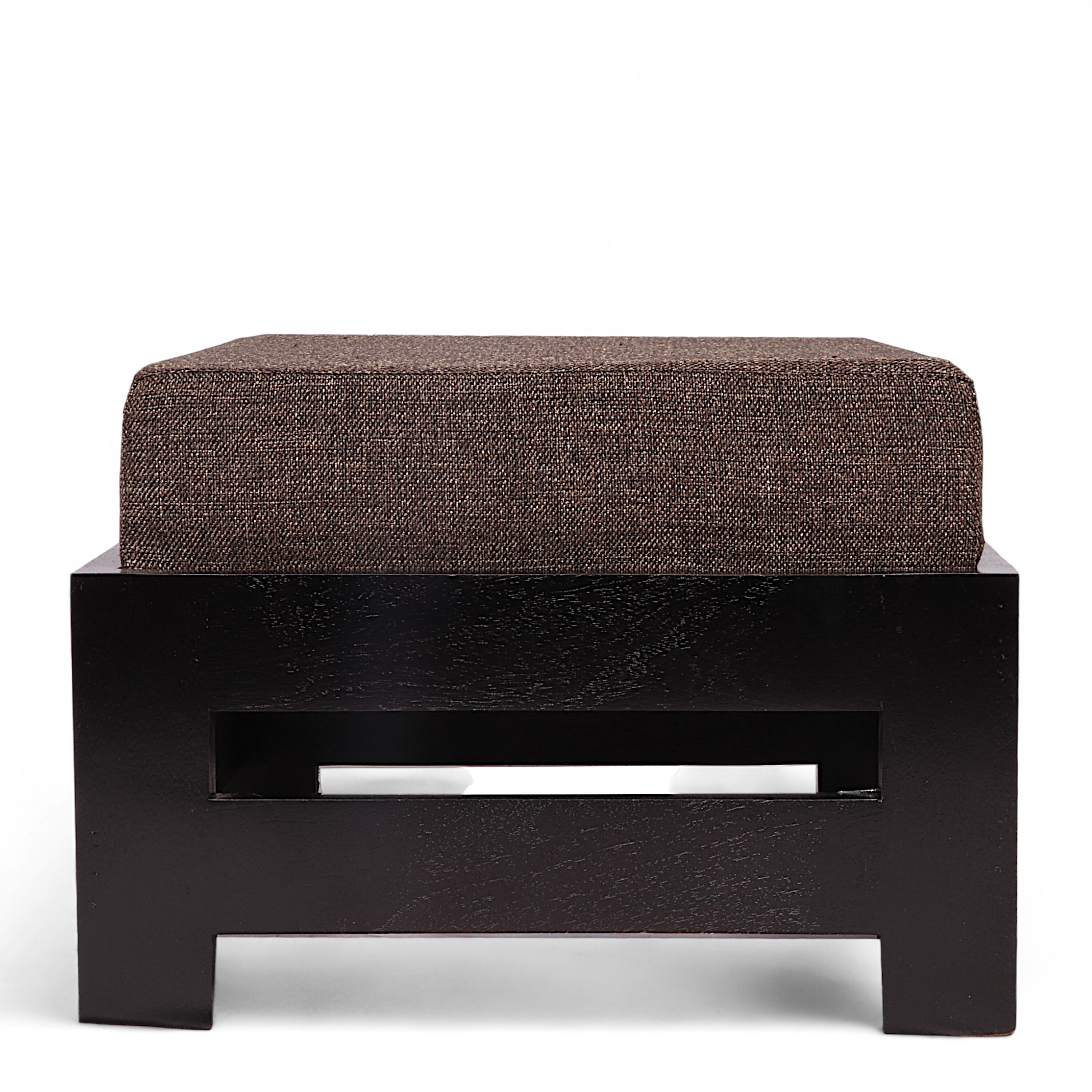 Kumkum Sheesham Wood Foot Stool in Dark Walnut Finish with Jute Brown Cushion