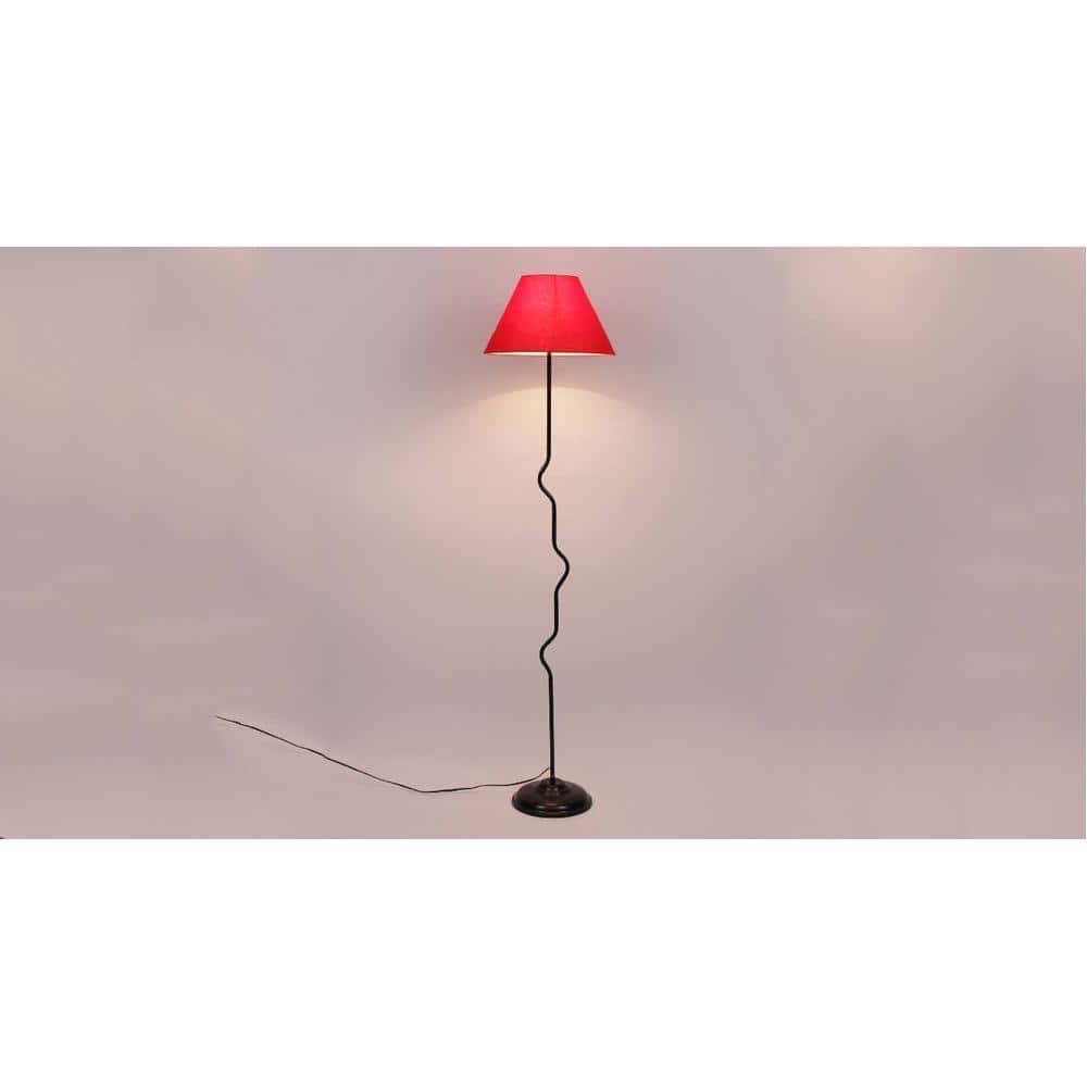 Edison Red Fabric Floor Lamp with Black Iron Base