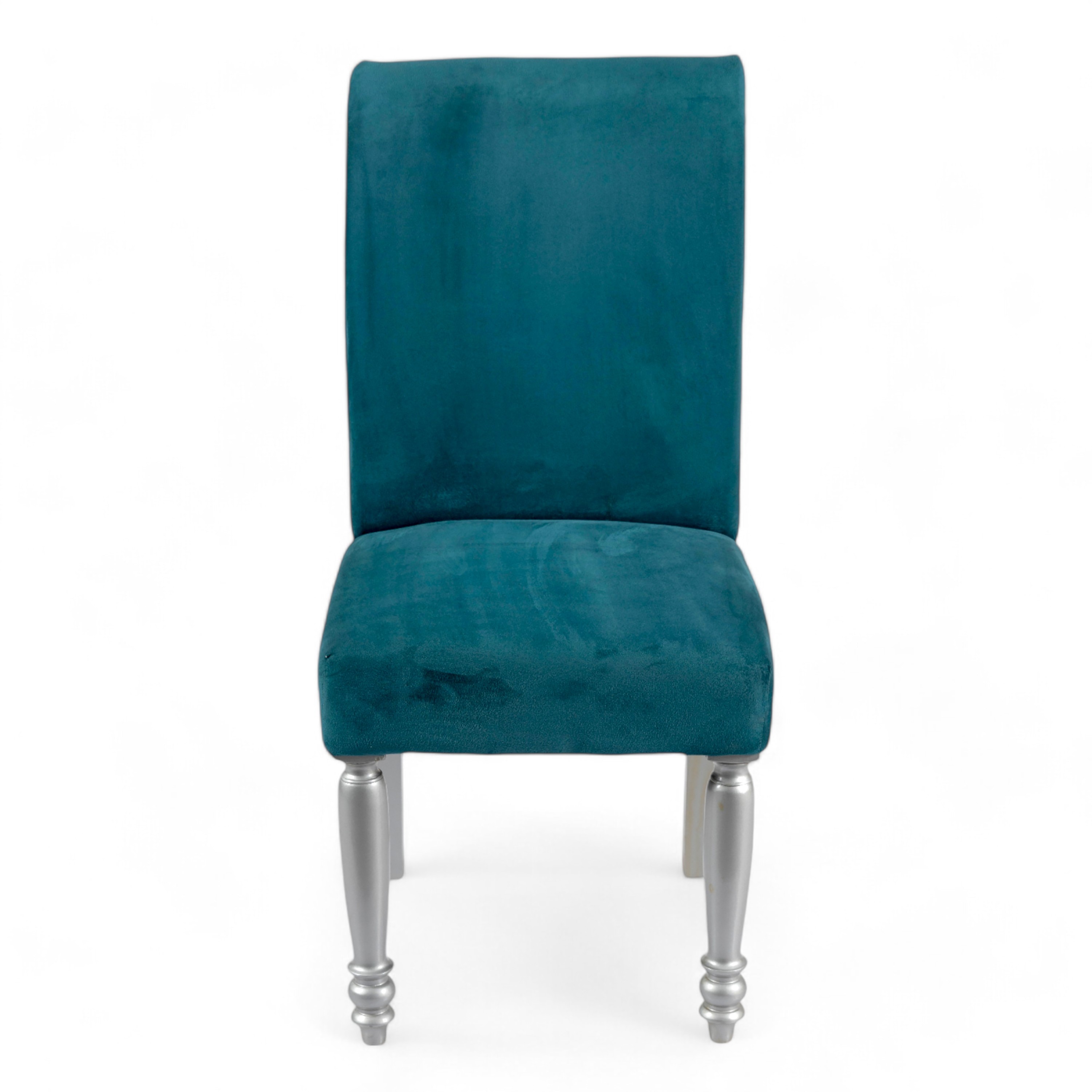 Oliver wood Dining Chair in Turquoise Sea Velvet Upholstery with SILVER FINISH