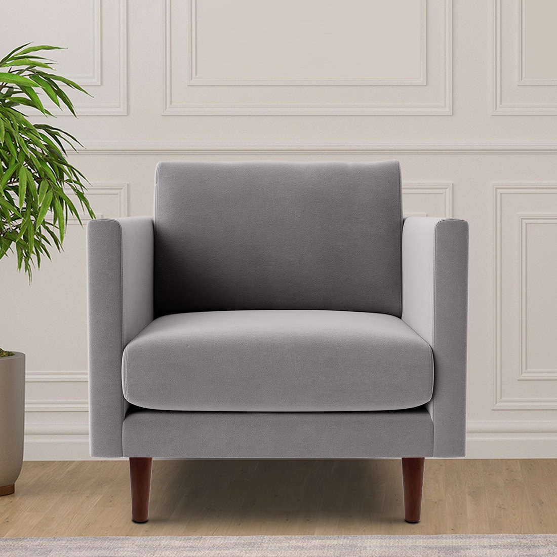 Tharoli Velvet 1 Seater Sofa in Grey Colour - Home Lifestylez