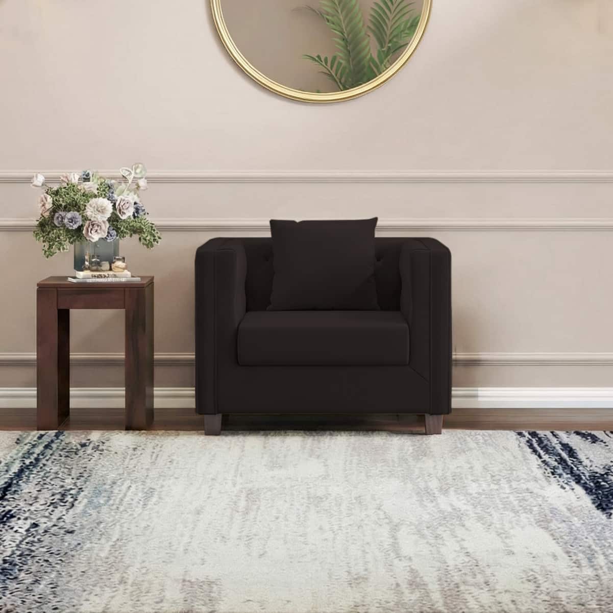 Windsor Premium 1 Seater Fabric Sofa in Deep Brown Velvet Colour